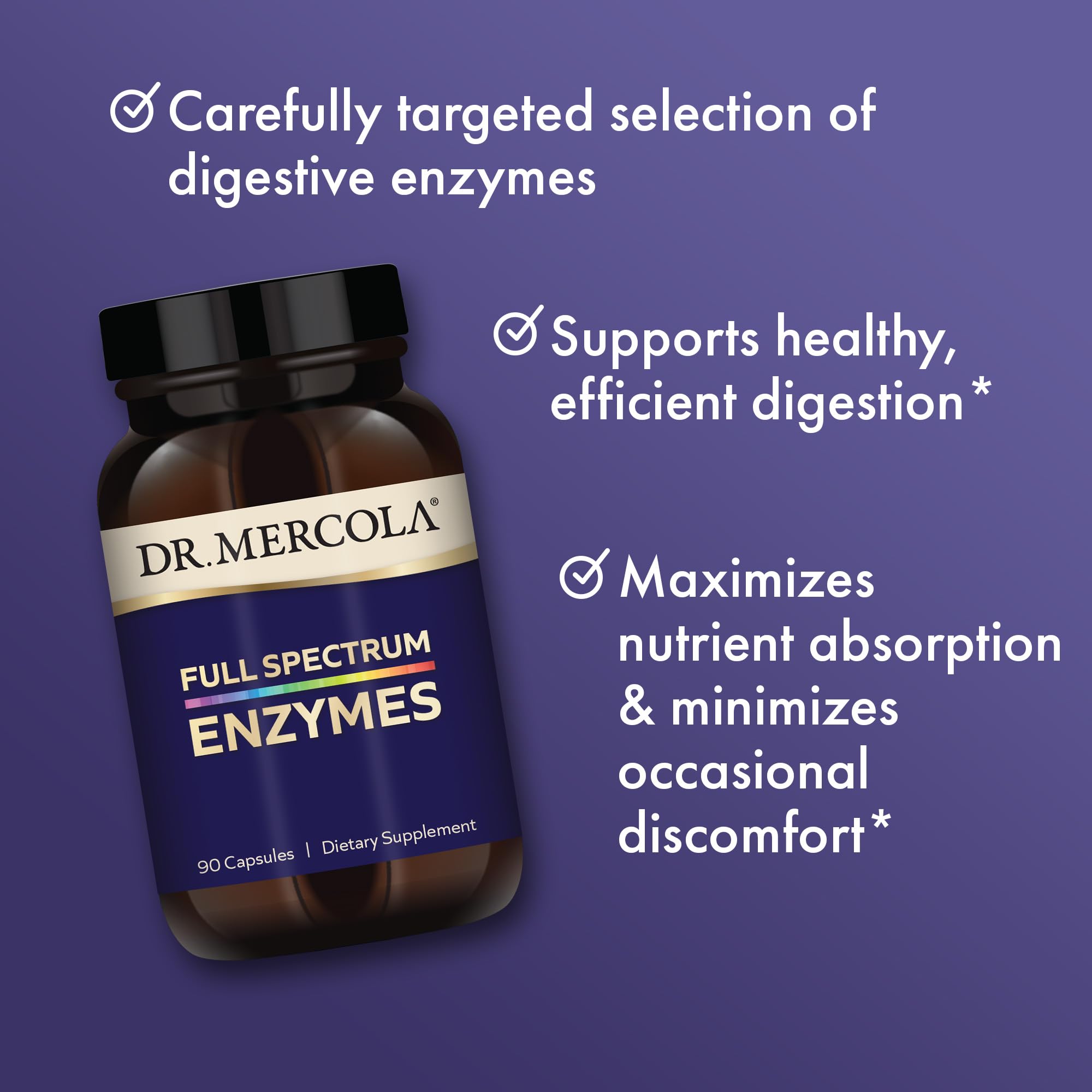 Dr. Mercola Full Spectrum Enzymes - Digestive & Immune Support | 22 Enzymes | Non-GMO
