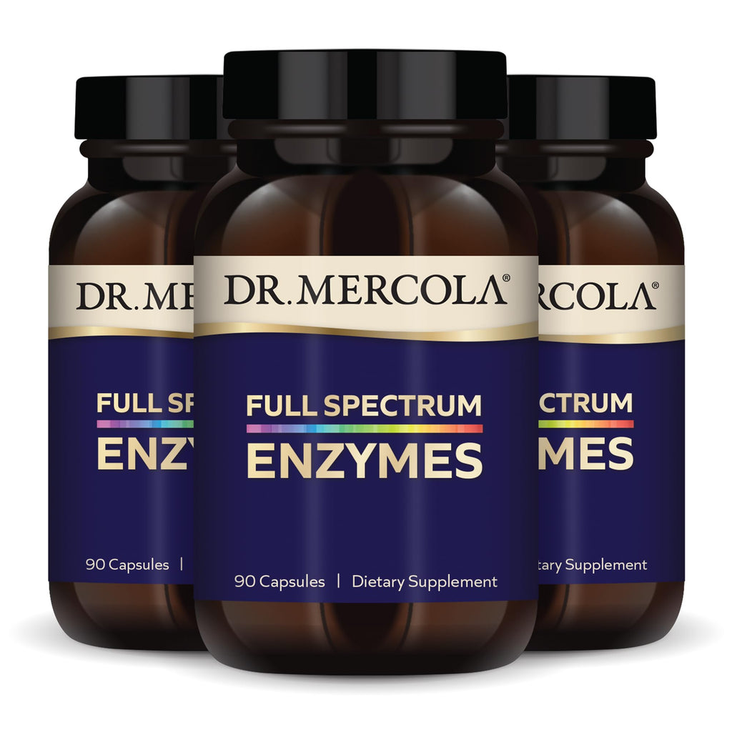Dr. Mercola Full Spectrum Enzymes – 22 Enzymes | Digestive & Immune Support | Non-GMO, Gluten-Free & Soy-Free | 90 Capsules (3 Pack)