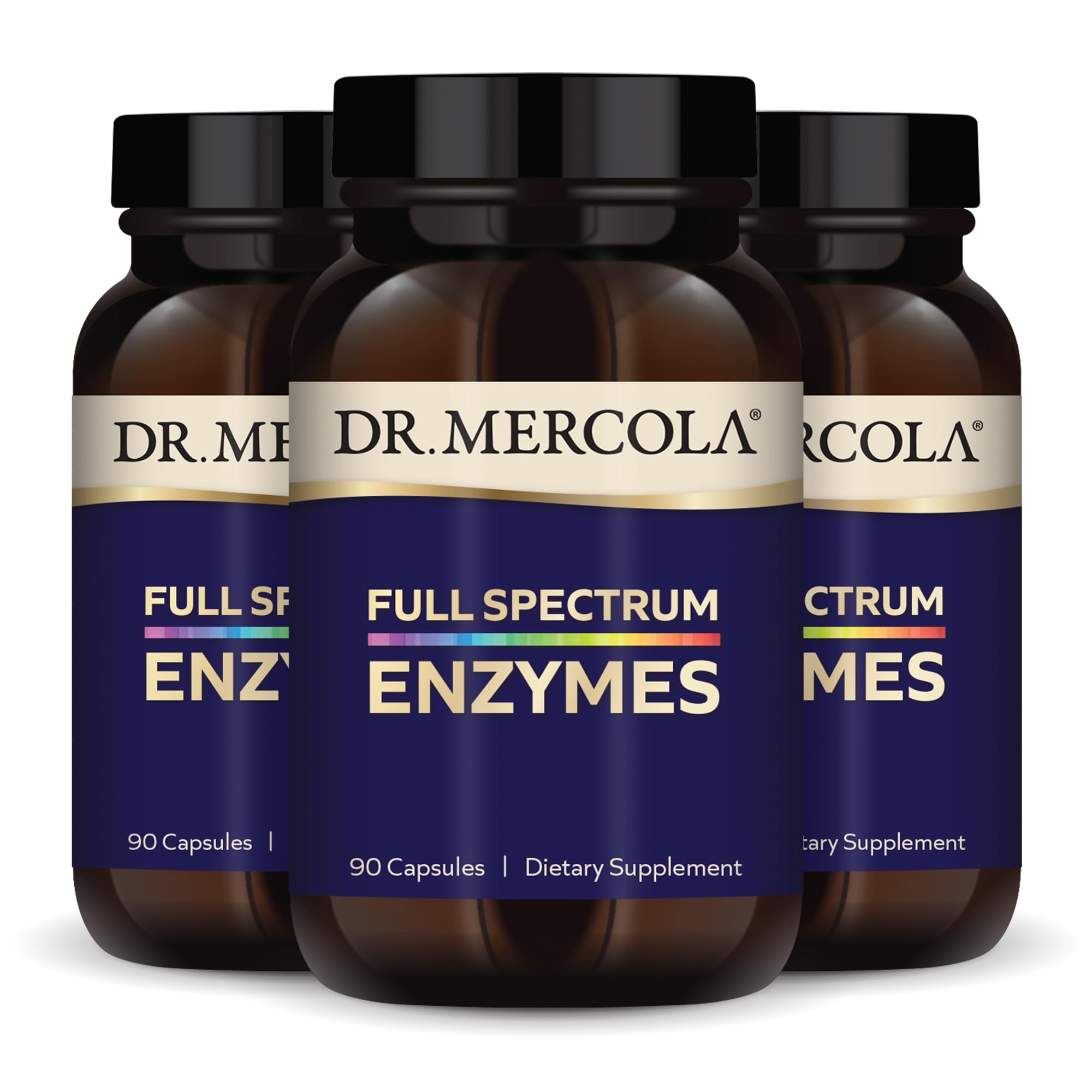 Dr. Mercola Full Spectrum Enzymes – 22 Enzymes | Digestive & Immune Support | Non-GMO, Gluten-Free & Soy-Free | 90 Capsules (3 Pack)