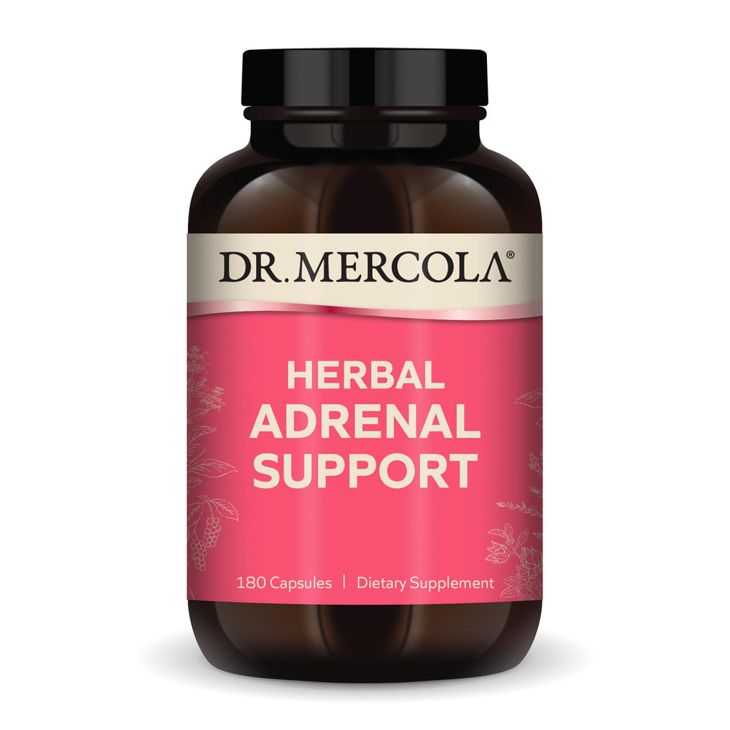 Dr. Mercola Herbal Adrenal Support - 90 Servings (180 Capsules) | Mood & Stress Management, Non-GMO