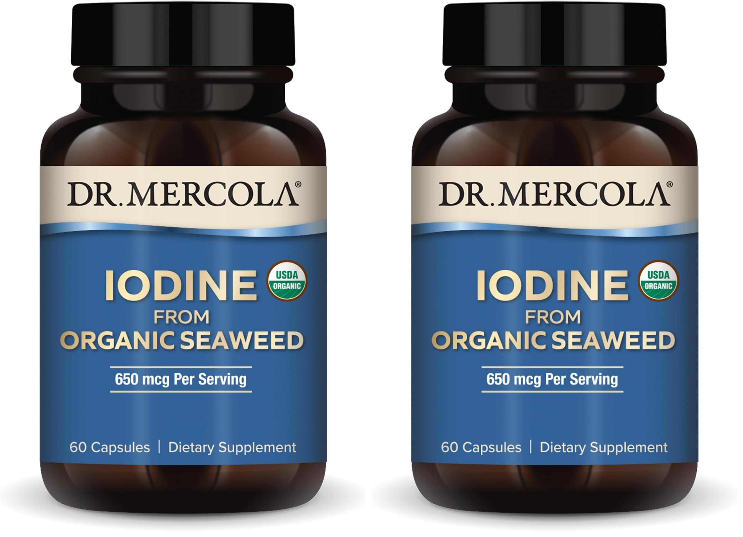 Dr. Mercola Iodine from Organic Seaweed – 650 mcg, 60 Capsules, USDA Organic (Pack of 2)