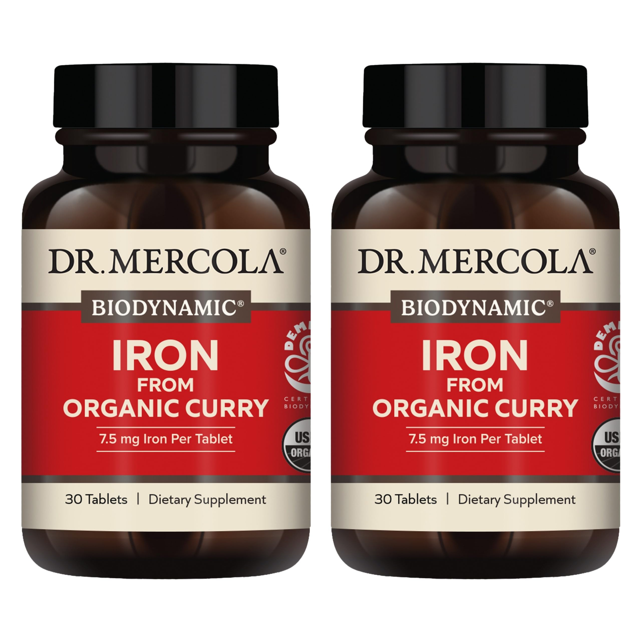 Dr. Mercola Iron from Organic Curry – 2 Pack, 30 Servings, 7.5 mg Iron | USDA Organic, Non-GMO