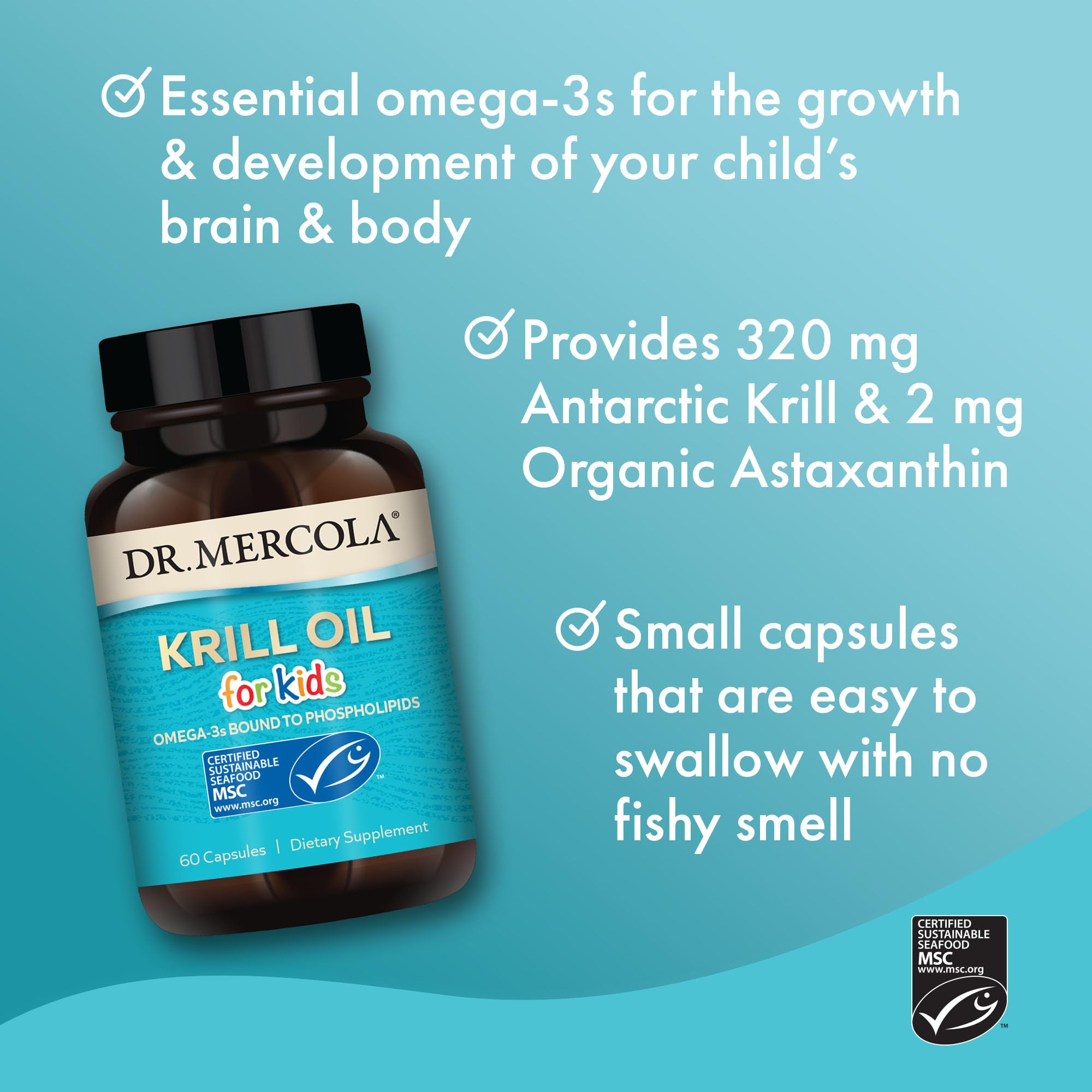 Dr. Mercola Krill Oil for Kids - 320 mg, MSC Certified - Phospholipid Form - 60 Caps