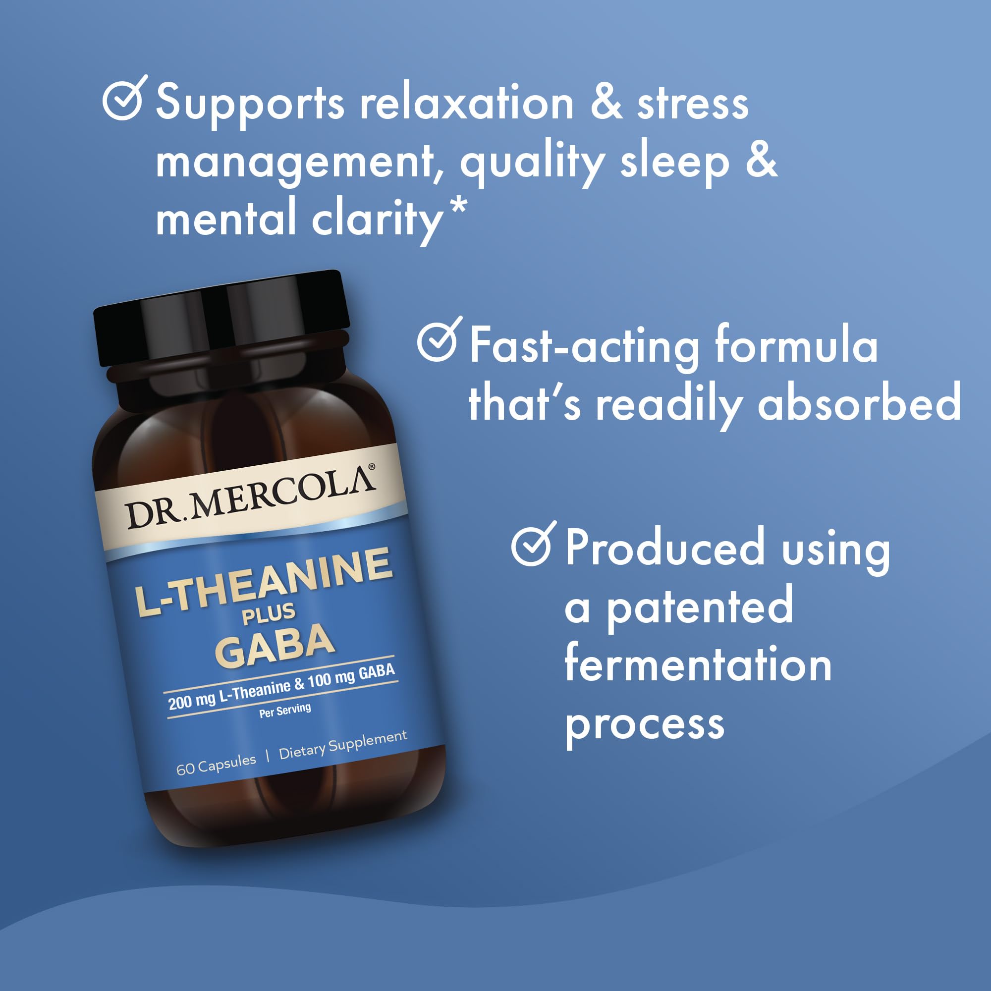 Dr. Mercola L-Theanine Plus GABA, 60 Capsules  Non-GMO, Gluten Free, Soy Free