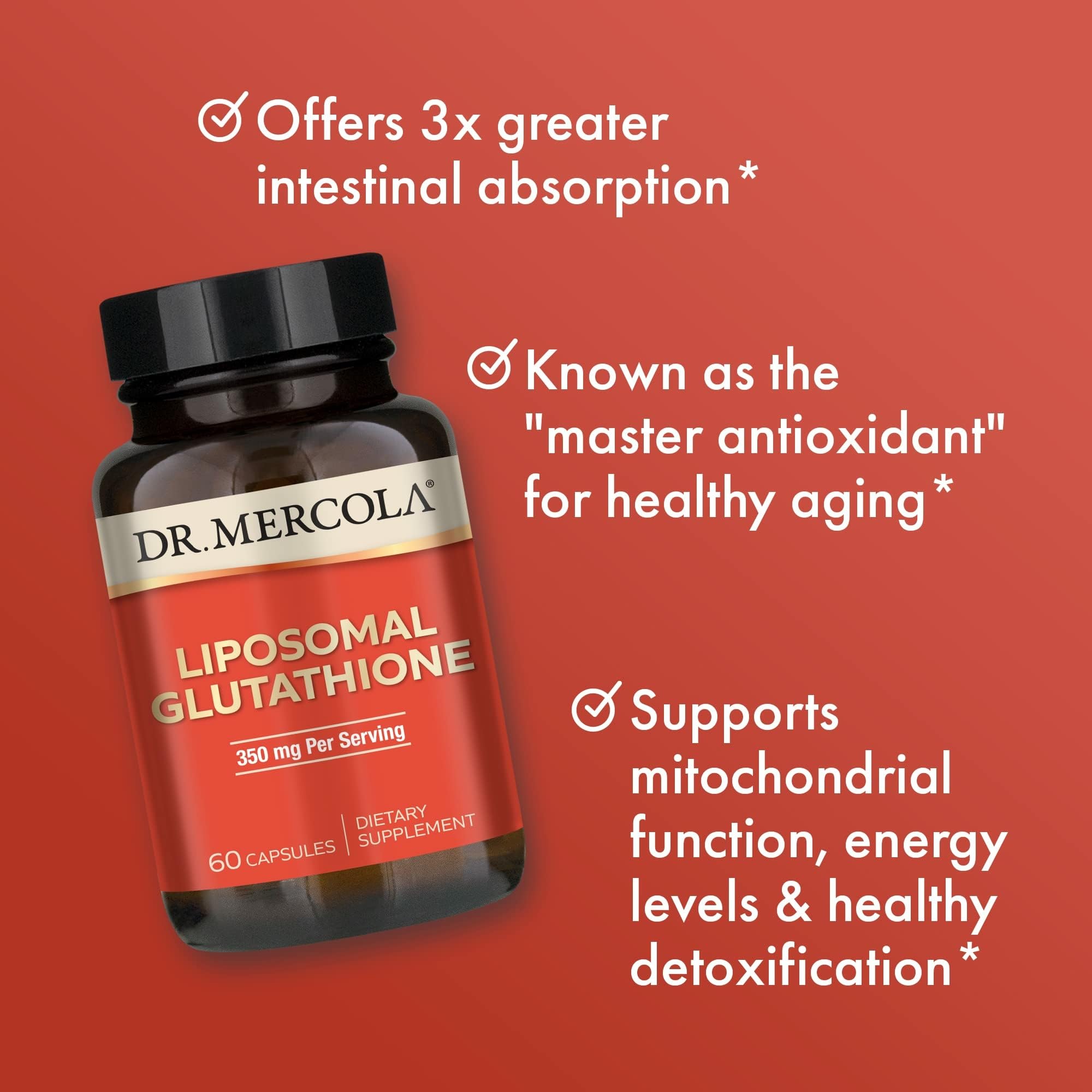 Dr. Mercola Liposomal Glutathione - 350 mg per Serving | High Absorption, 60 Capsules