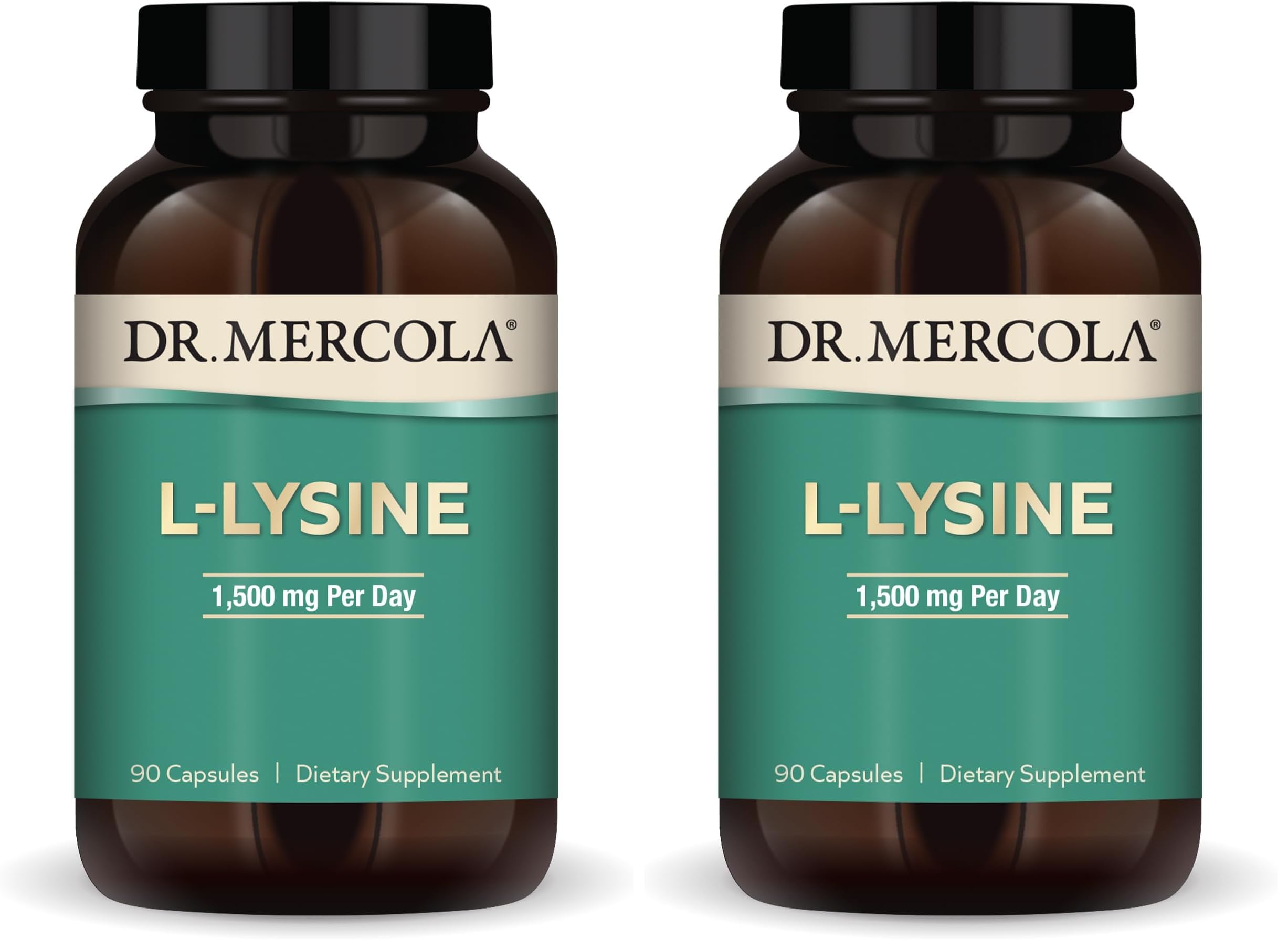 Dr. Mercola L-Lysine 1500 mg – 90 Capsules (Pack of 2) | Non-GMO, Gluten Free, Soy Free