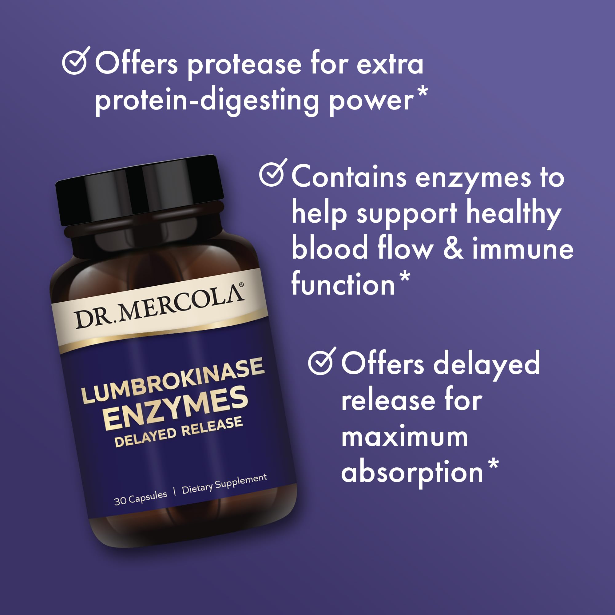 Dr. Mercola Lumbrokinase Enzymes – Delayed Release Formula | Cardiovascular & Energy Support – Non-GMO, Gluten-Free, Soy-Free