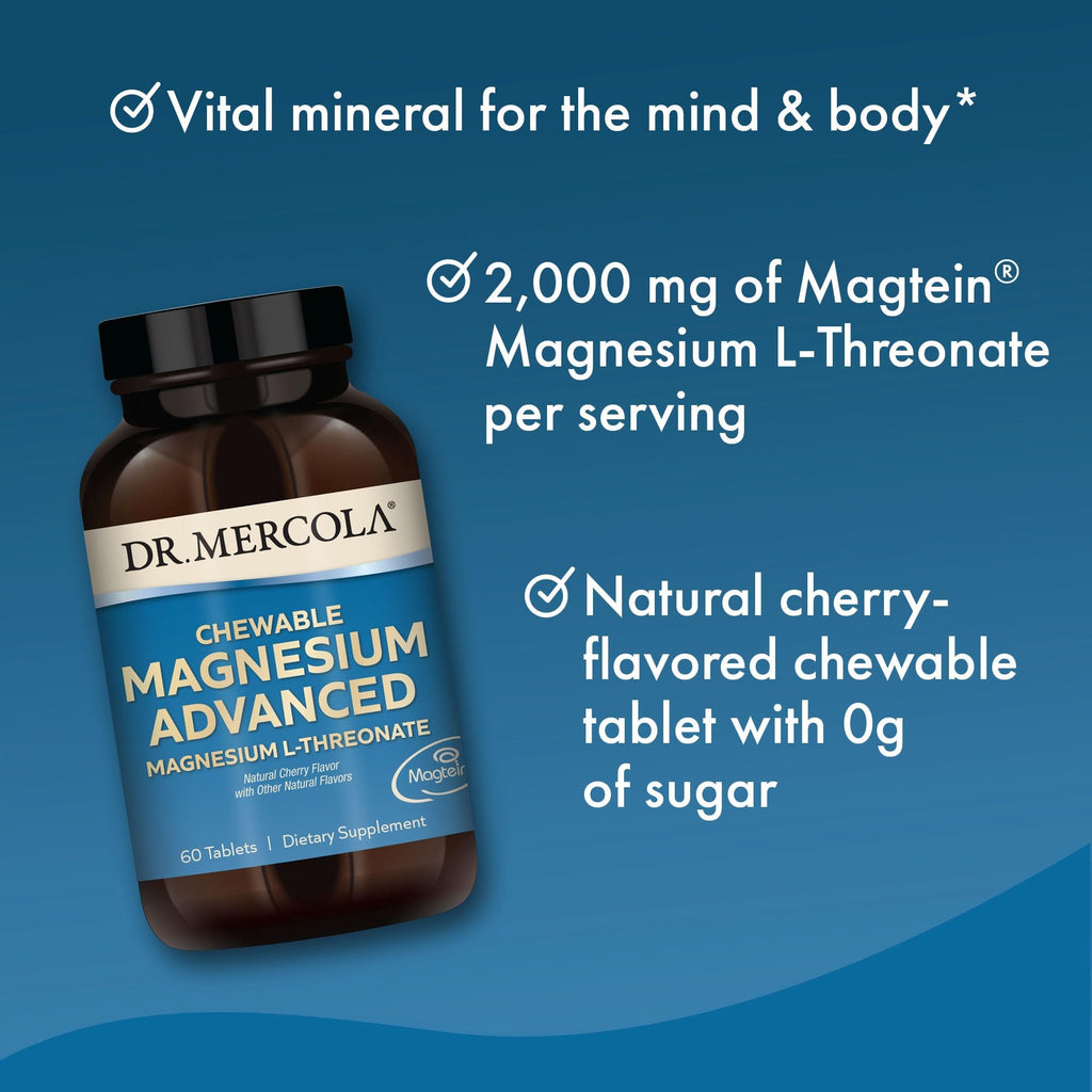 Dr. Mercola Magnesium Advanced, 30 Servings (60 Tablets) – Magnesium L-Threonate, Cherry Flavor