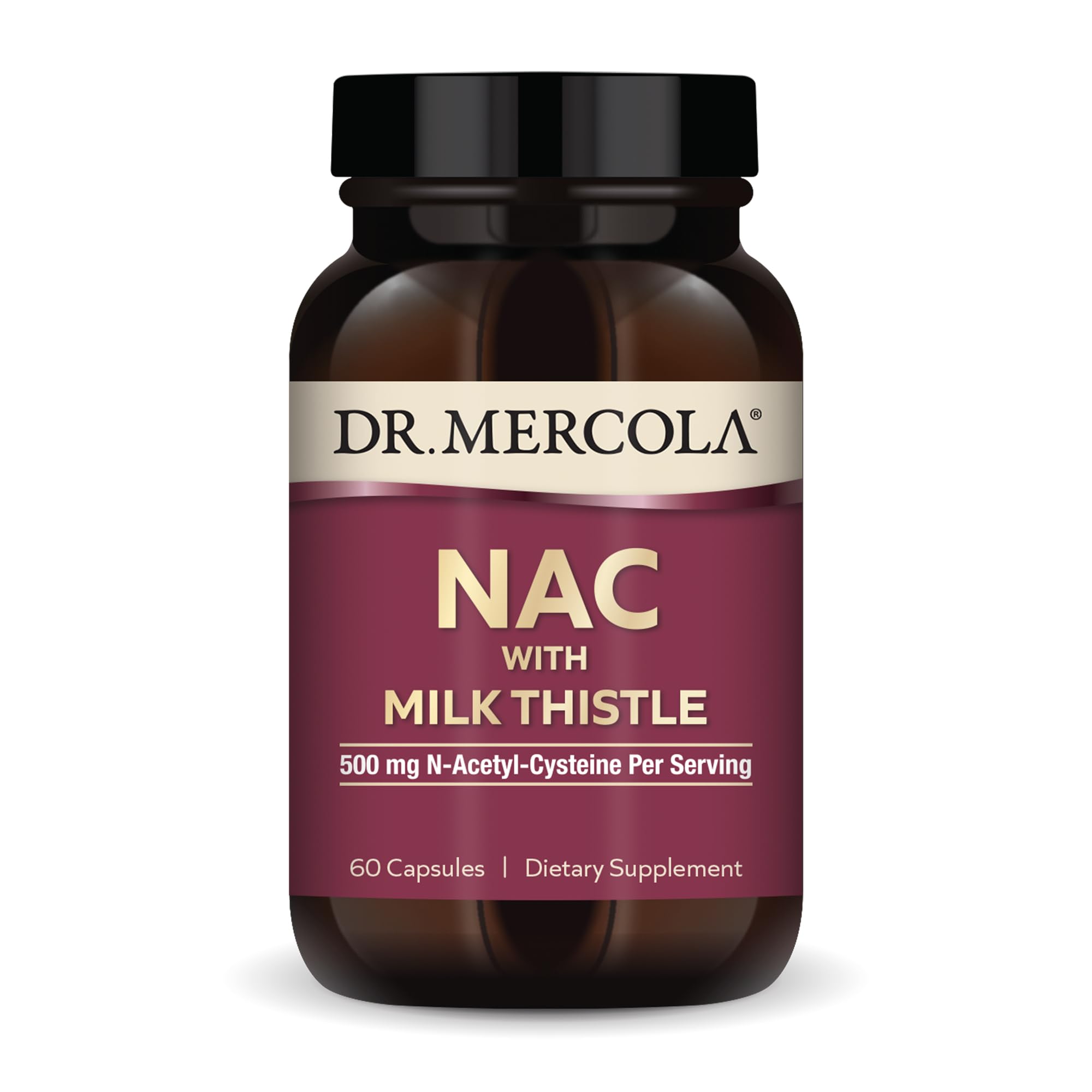 Dr. Mercola NAC with Milk Thistle – Detox Support, 500 mg NAC, 60 Capsules, Non-GMO, Gluten & Soy Free
