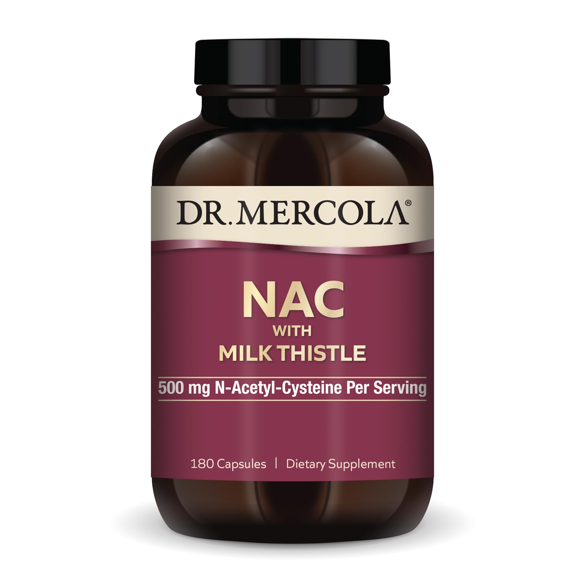 Dr. Mercola NAC with Milk Thistle - 500 mg NAC per Serving, 180 Capsules | Non-GMO, Gluten-Free & Soy-Free