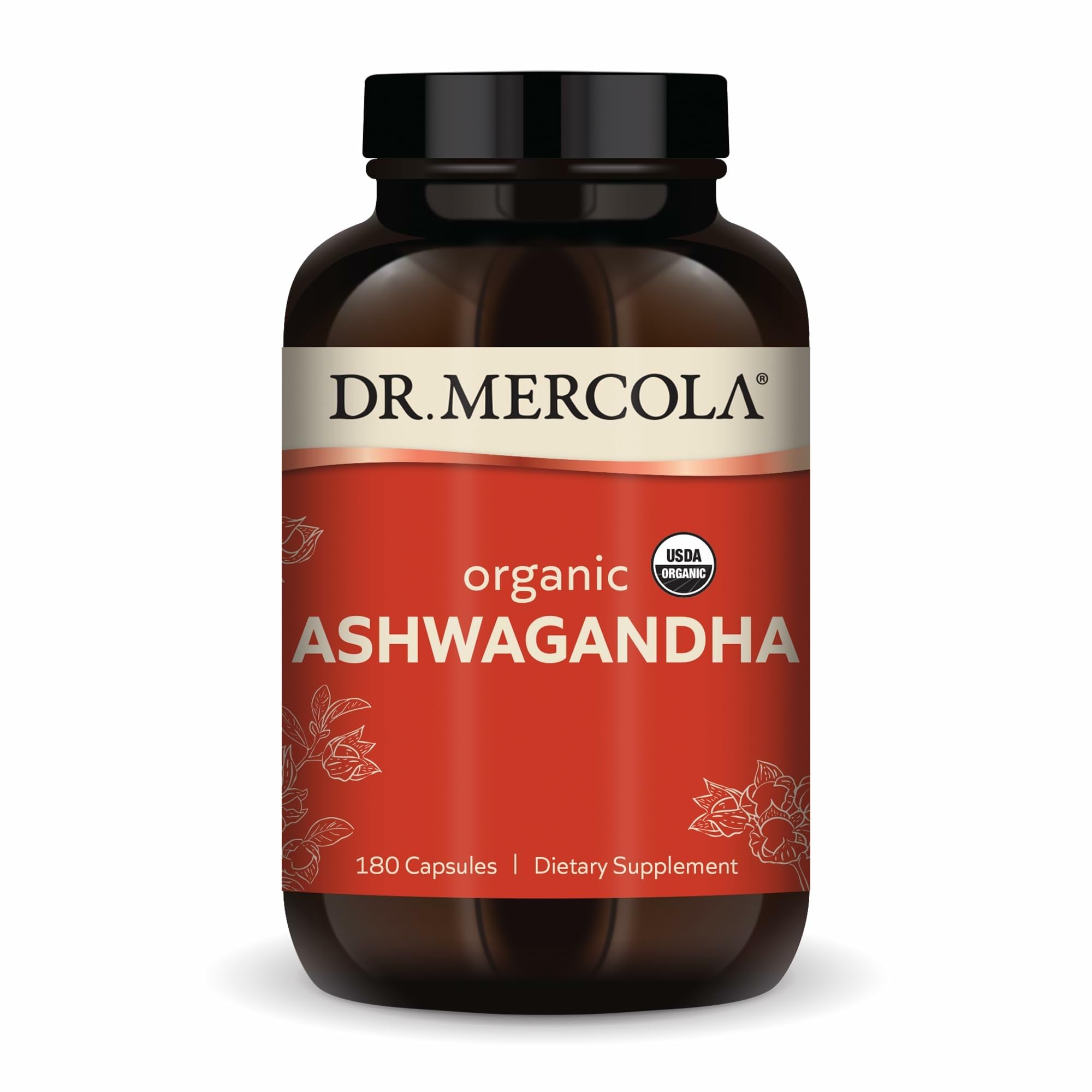Dr. Mercola Organic Ashwagandha - 800 mg per Serving | Adrenal Support & Energy | USDA Organic | 180 Capsules