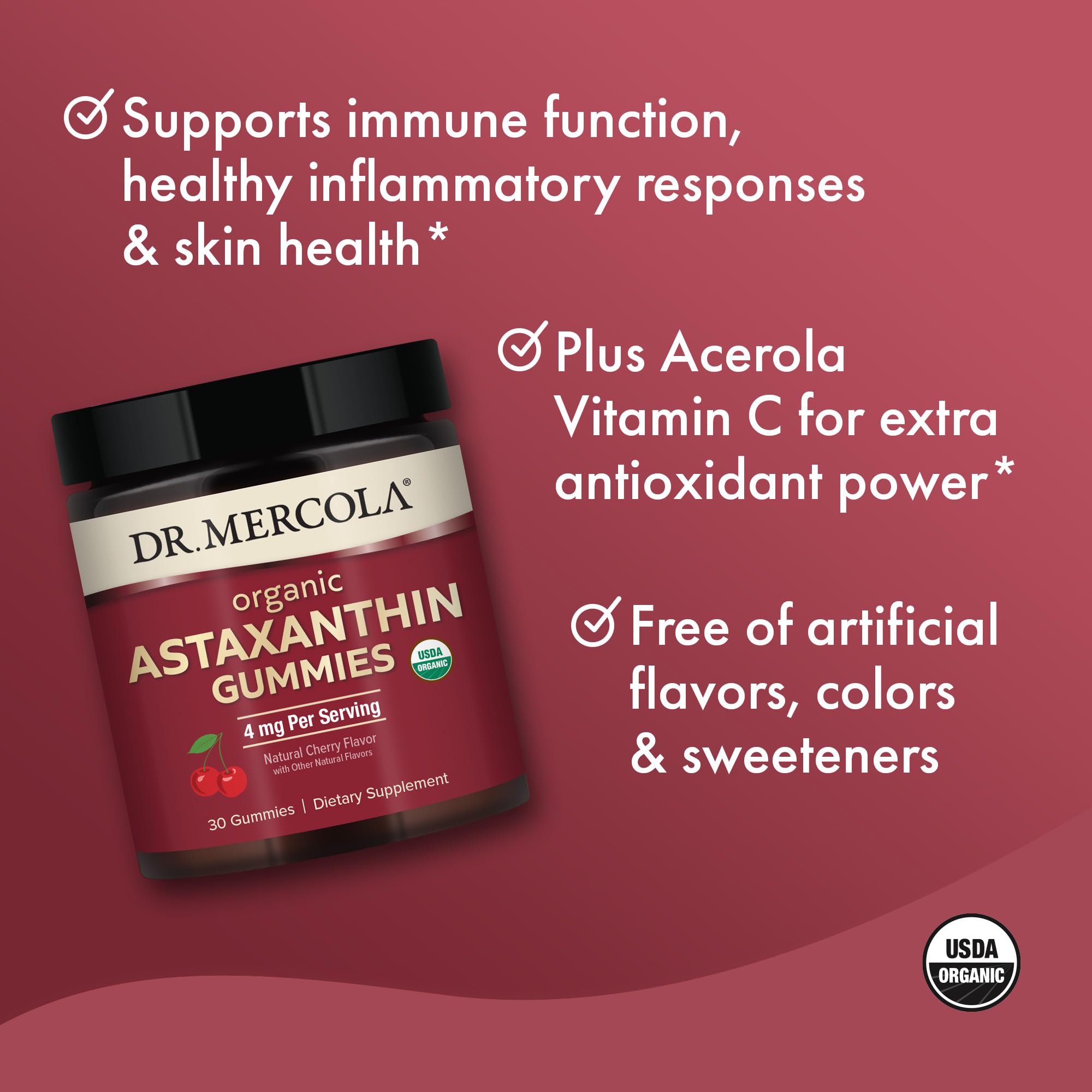 Dr. Mercola Organic Astaxanthin Gummies – 30 Servings, 4 mg/Serving