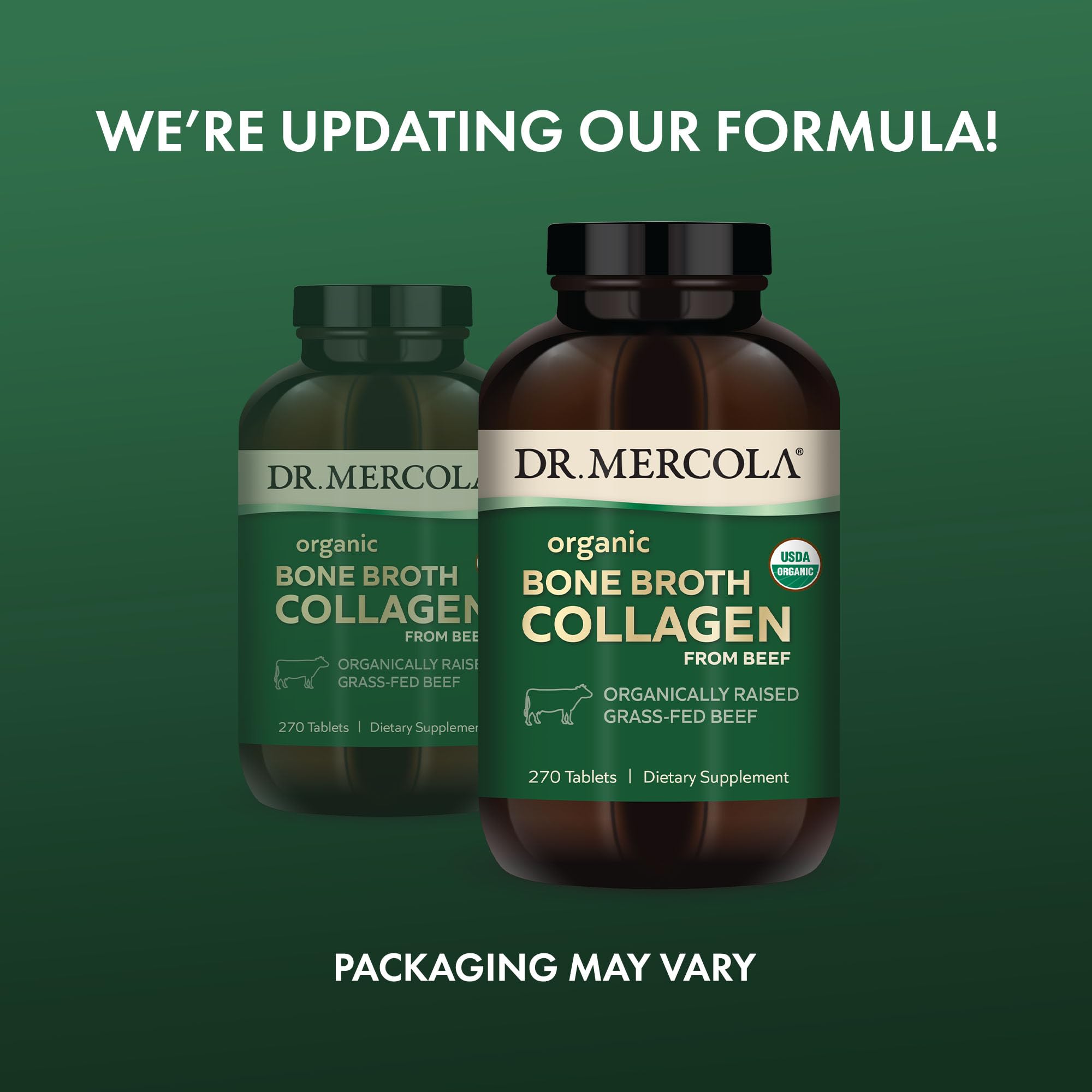 Dr. Mercola Organic Bone Broth Collagen – 90 Servings (270 Tablets) – Grass-Fed, USDA Organic
