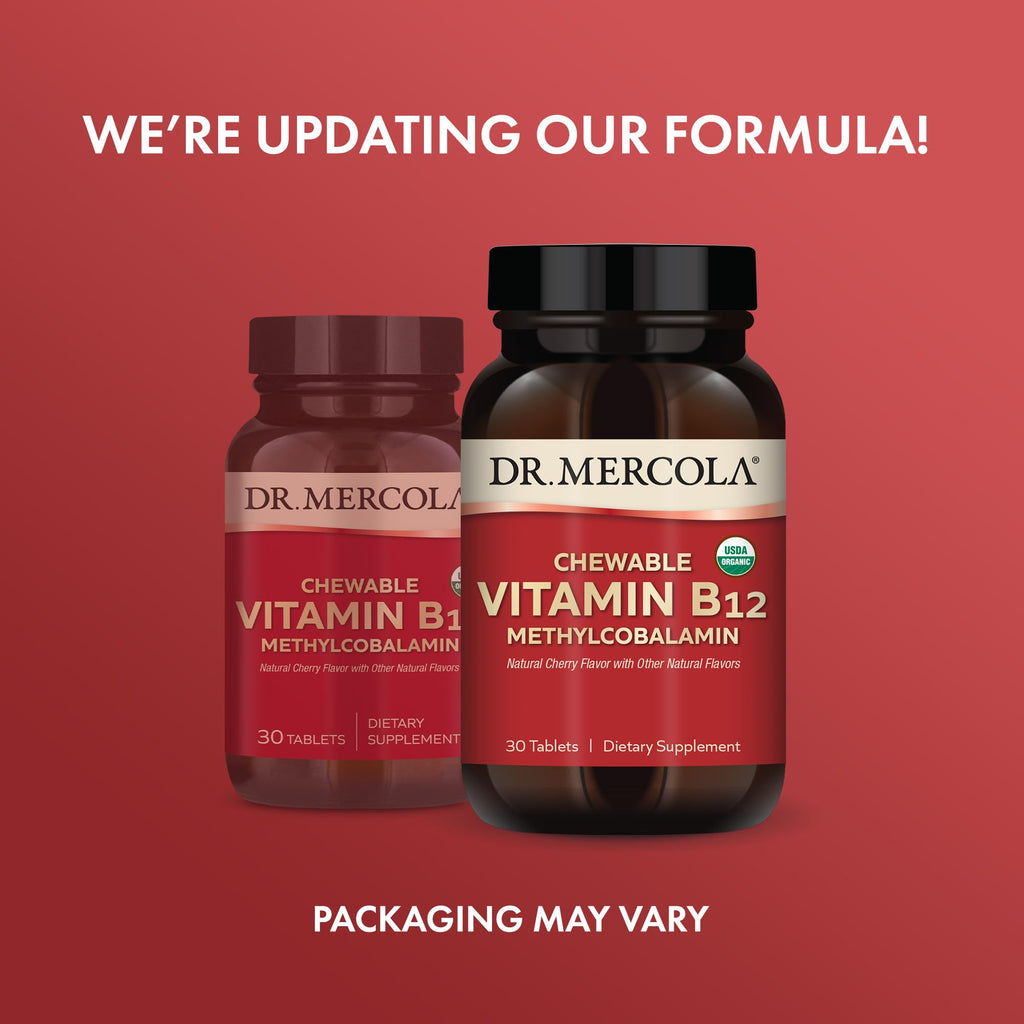 Dr. Mercola Organic Chewable Vitamin B12 – 1000 mcg, Cherry, 30 Servings