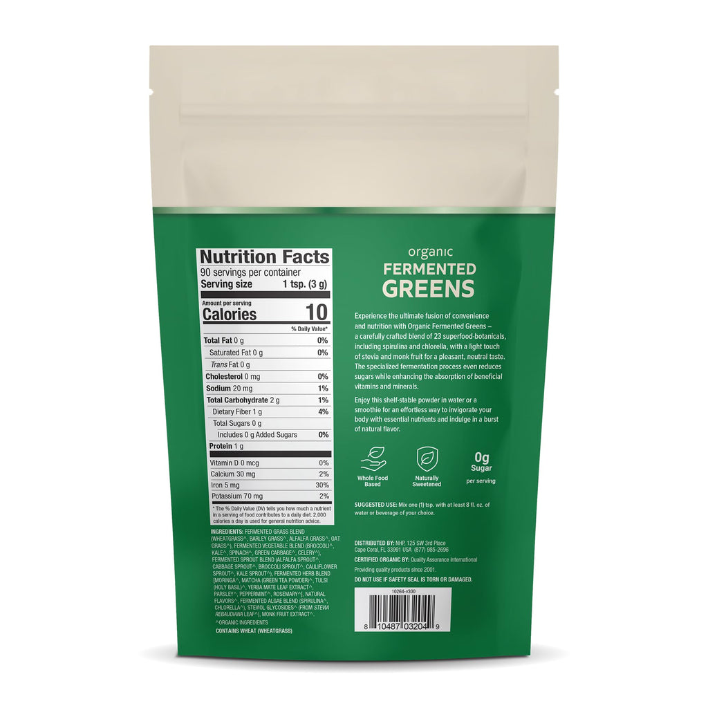 Dr. Mercola Organic Fermented Greens - 90 Servings, 9.5 oz - Certified Organic, Non-GMO, Soy-Free, USDA Organic