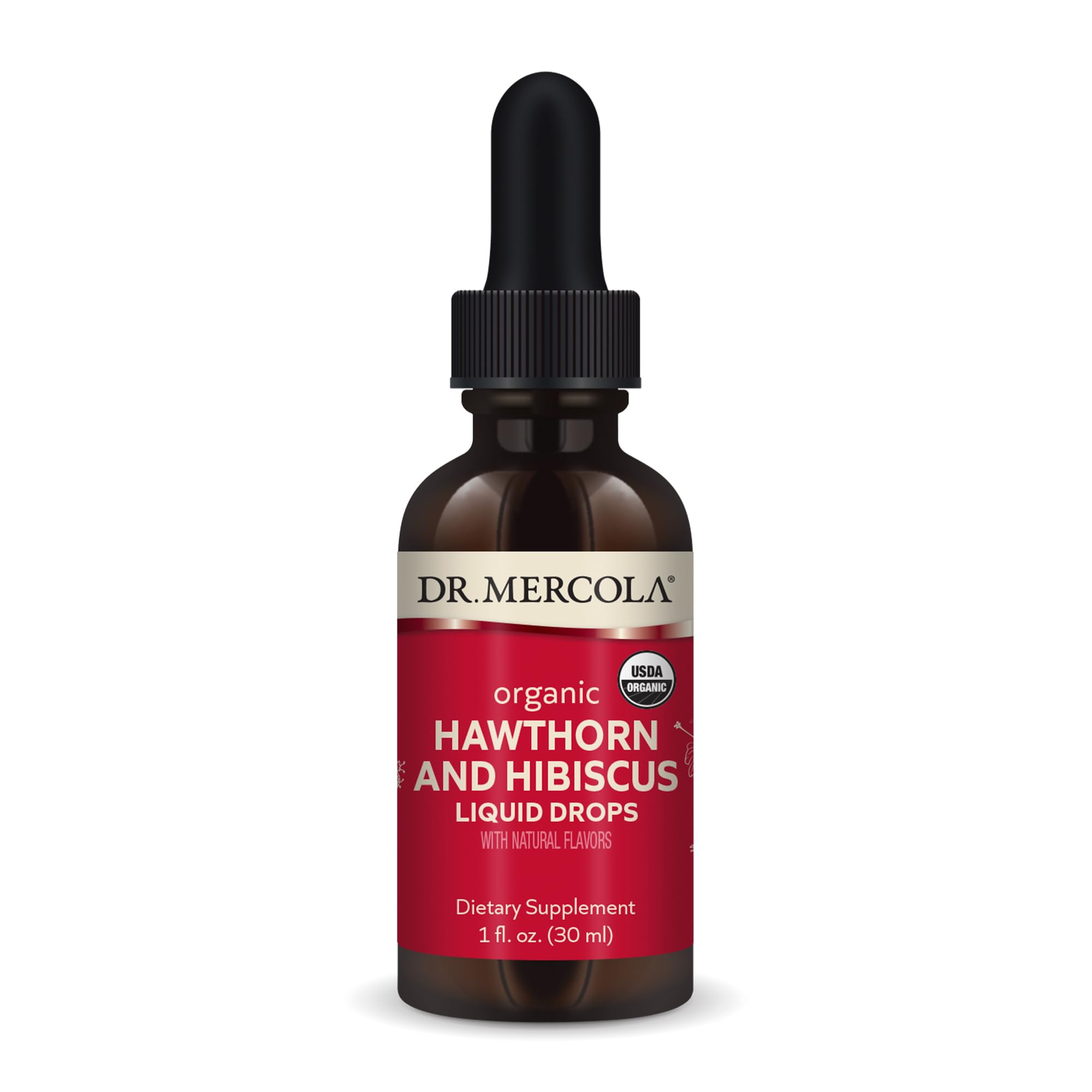 Dr. Mercola Organic Hawthorn Hibiscus Liquid Drops – 30 Servings, USDA Organic