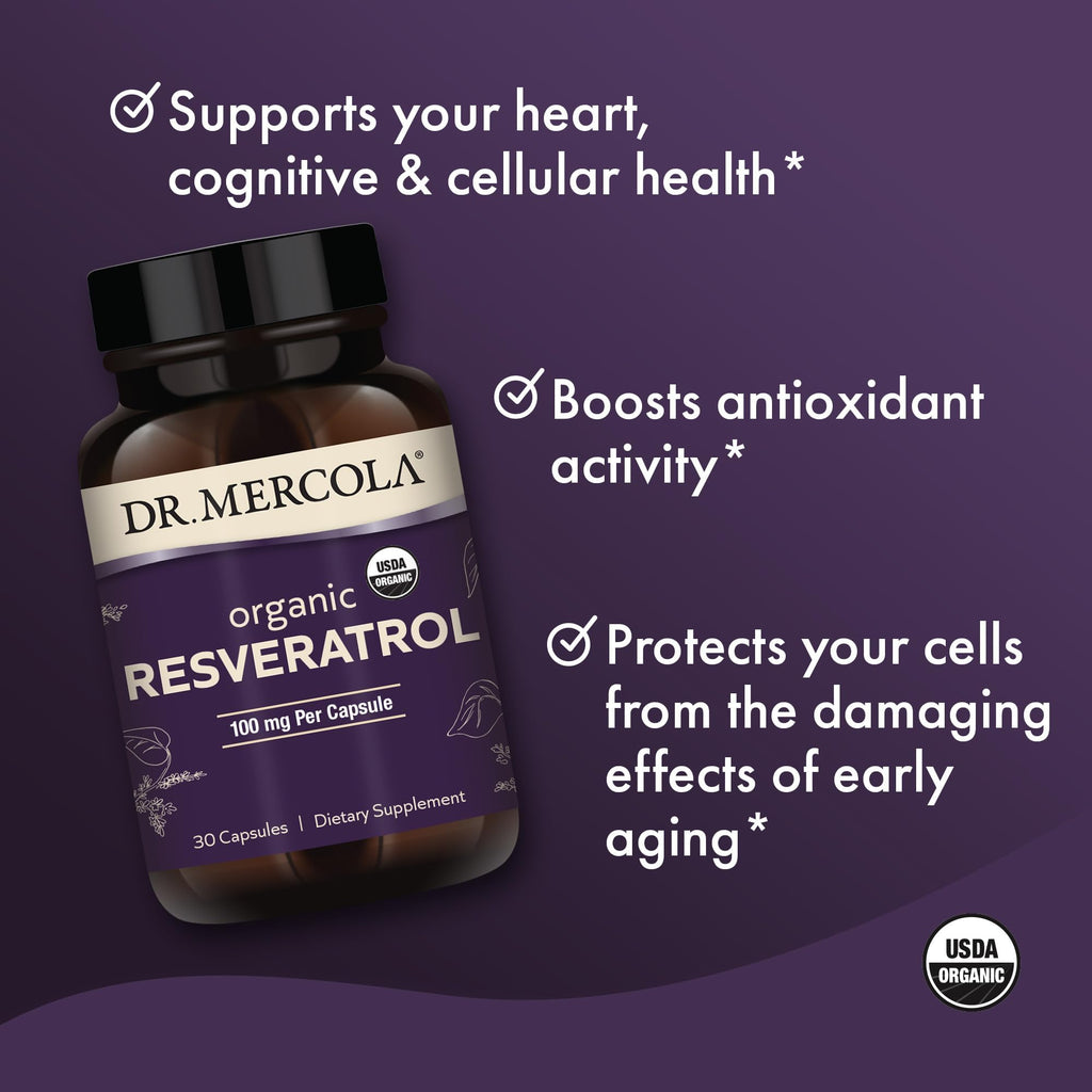 Dr. Mercola Organic Resveratrol 100 mg – Trans-Resveratrol 99.9% from Japanese Knotweed | 30 Capsules