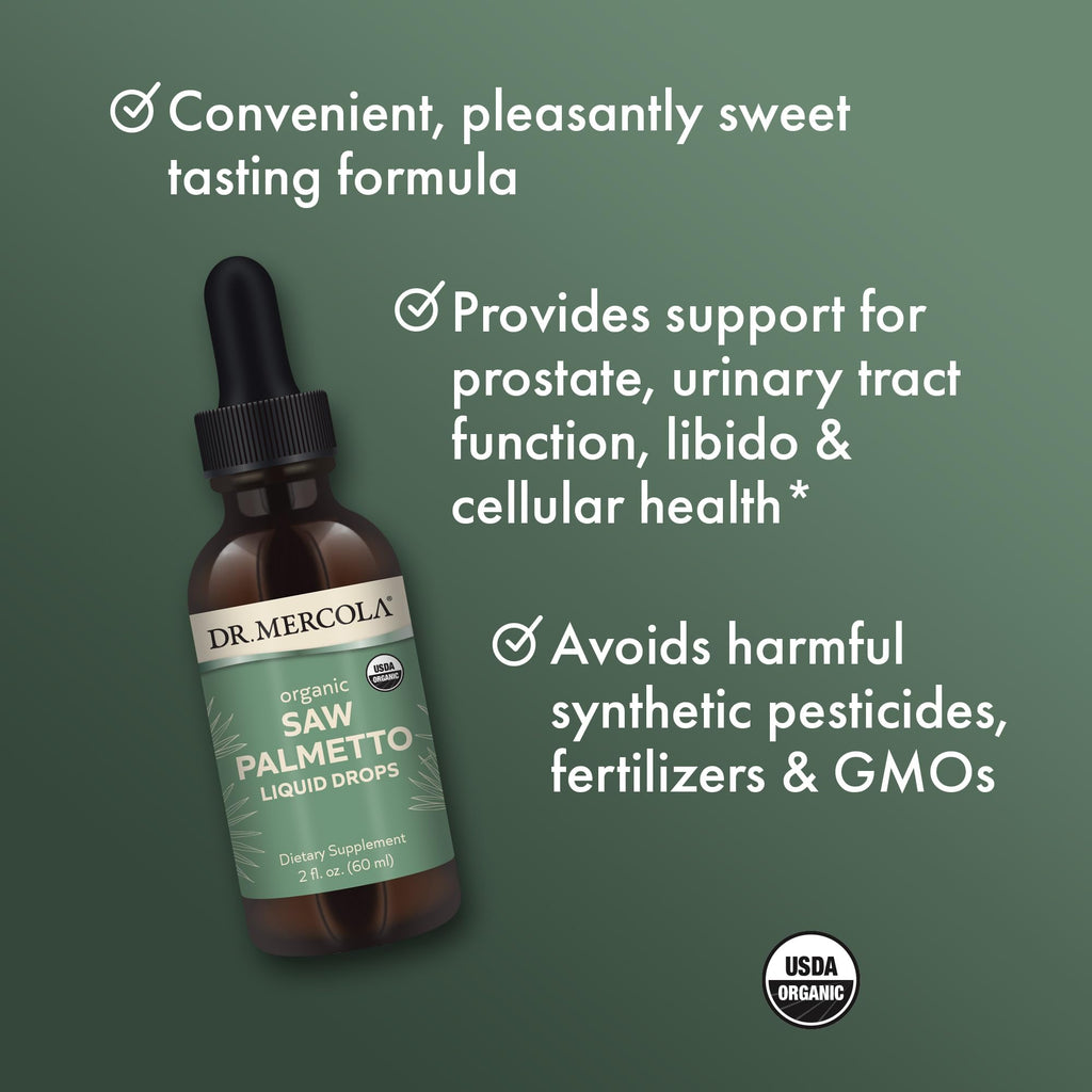 Dr. Mercola Saw Palmetto Liquid Drops – Organic, Non-GMO (2 fl oz, 60 mL)