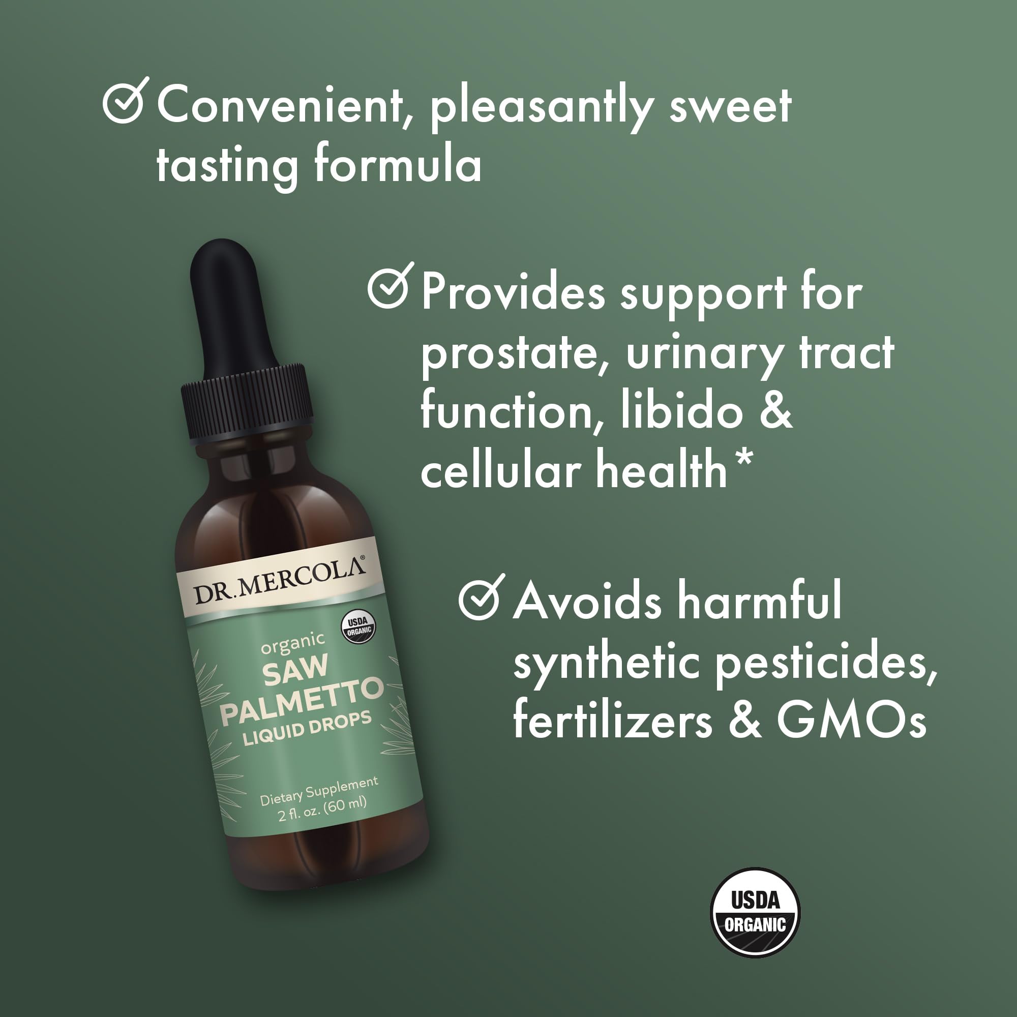 Dr. Mercola Saw Palmetto Liquid Drops – Organic, Non-GMO (2 fl oz, 60 mL)