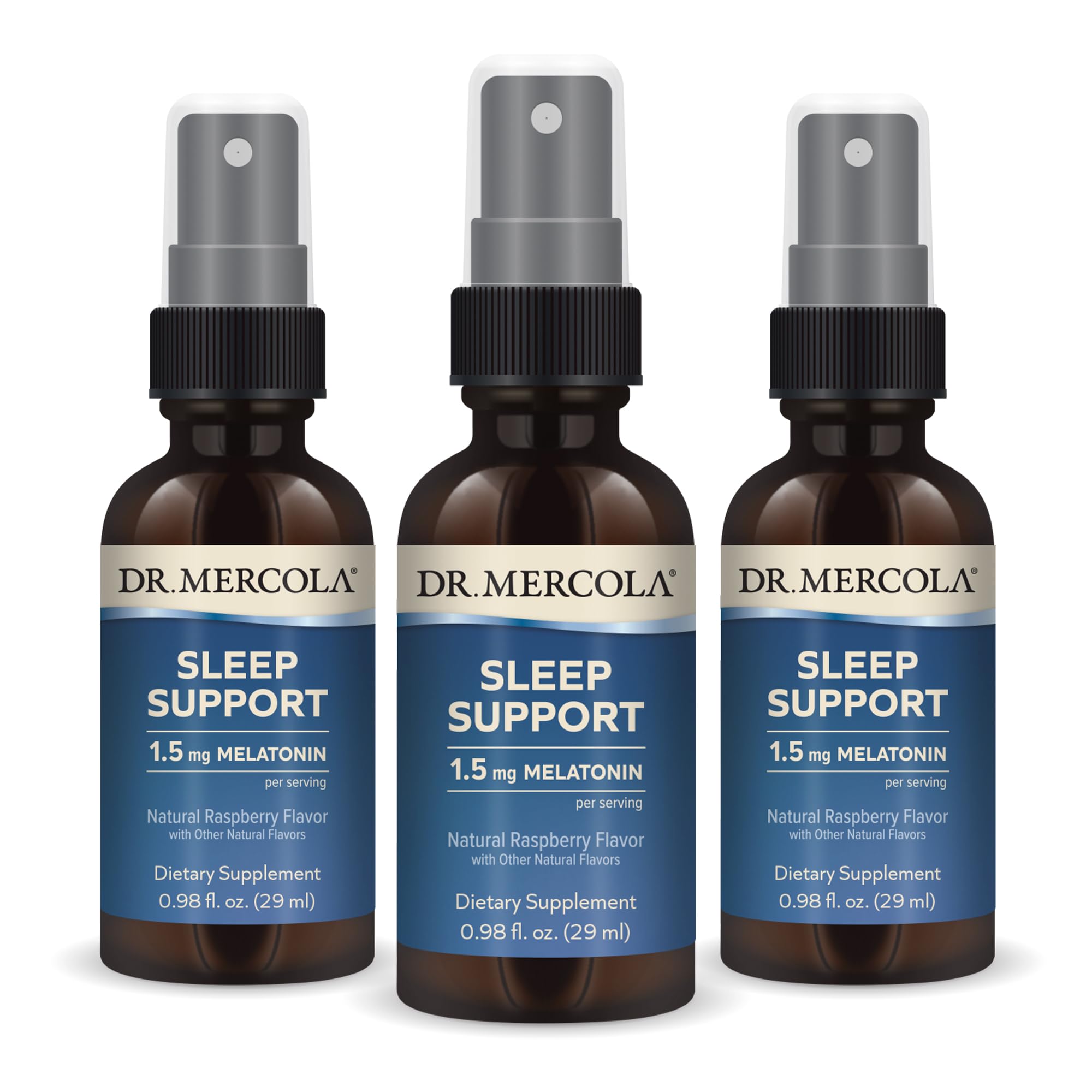 Dr. Mercola Sleep Support with Melatonin Spray – Restful Sleep, Non-GMO, Gluten-Free & Soy-Free – Raspberry Flavor, 0.98 fl oz (3 Pack)