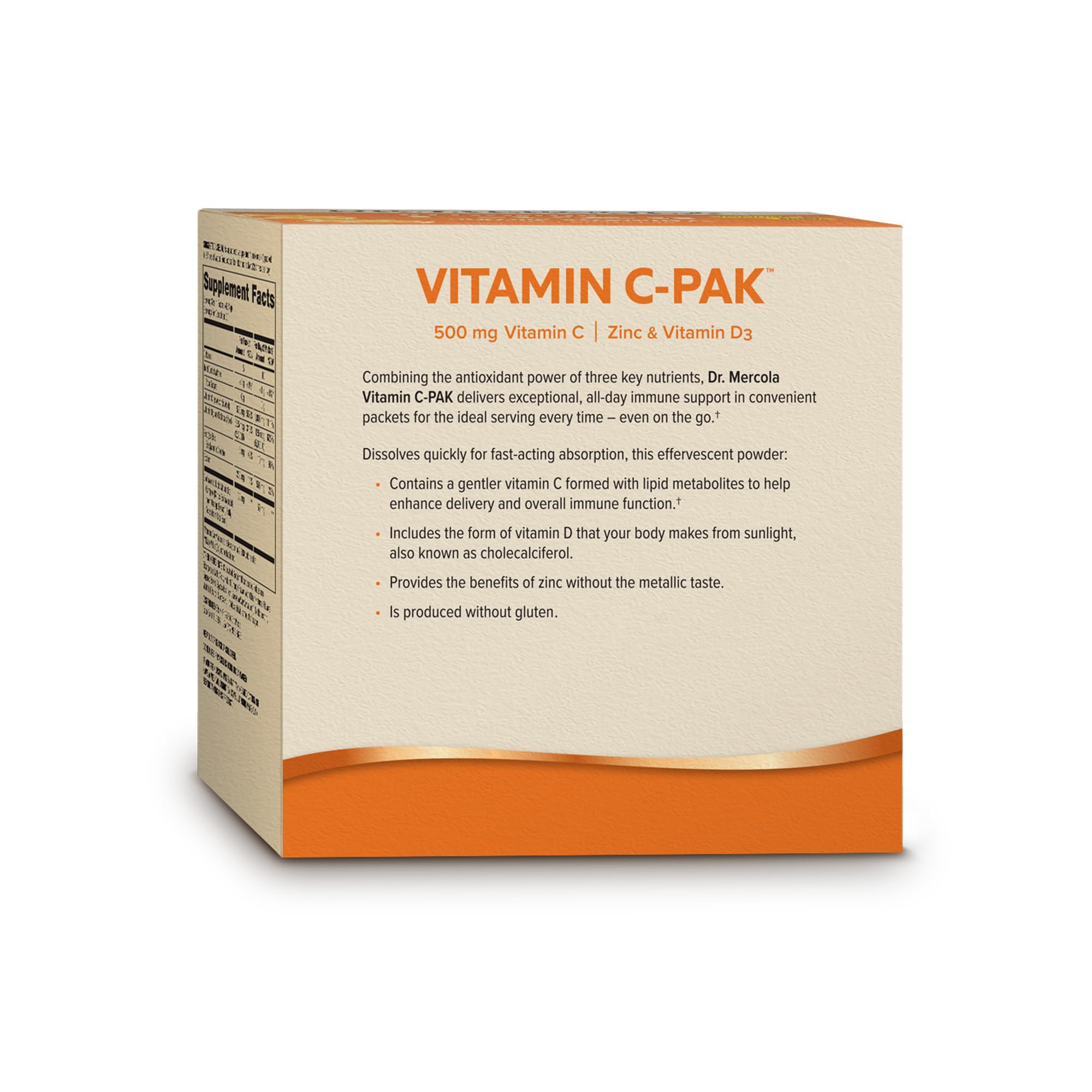 Dr. Mercola Vitamin C-PAK – 30 Servings Fizzy Orange Drink Mix (500 mg Vitamin C, Zinc, Vitamin D3) – Non-GMO