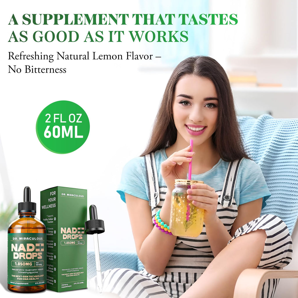 Dr. Miraculous NAD+ 1850mg Liquid Drops – Organic Nicotinamide Riboside, Lemon Flavor