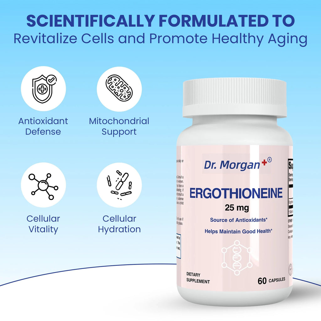 Dr. Morgan Ergothioneine Supplement – 99% Pure Antioxidant Support, Mitochondrial & Cellular Health, 60 Capsules, Made in Canada