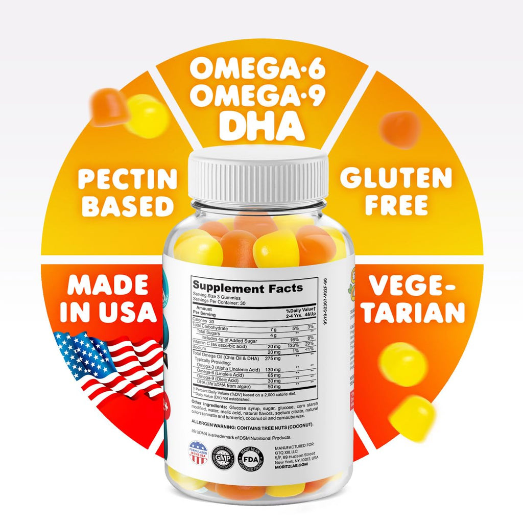 DR. MORITZ Omega 3 Kids Gummies (180 Count) – Vegan, No Fish Oil, Gluten-Free