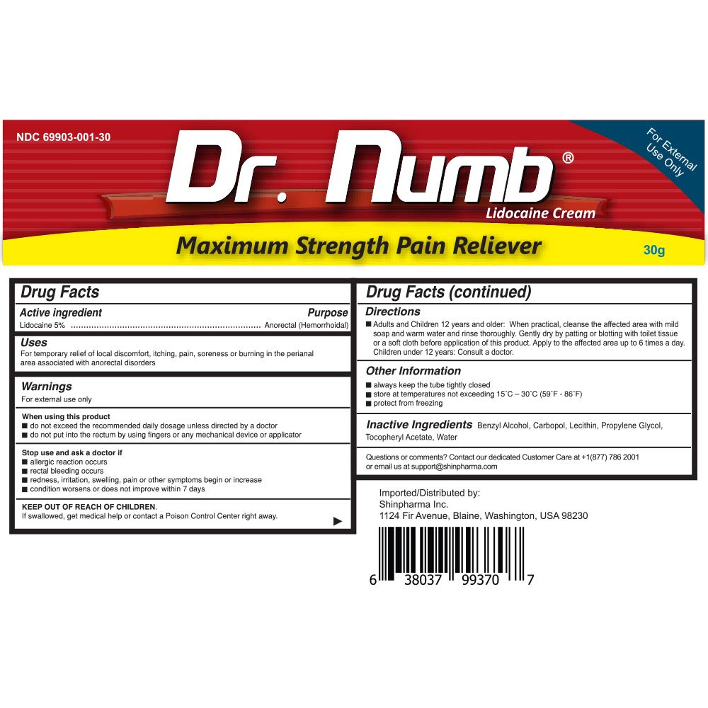 Dr. Numb 5% Lidocaine Cream – Maximum Strength Topical Anesthetic for Hemorrhoid & Anorectal Care (30g x5)