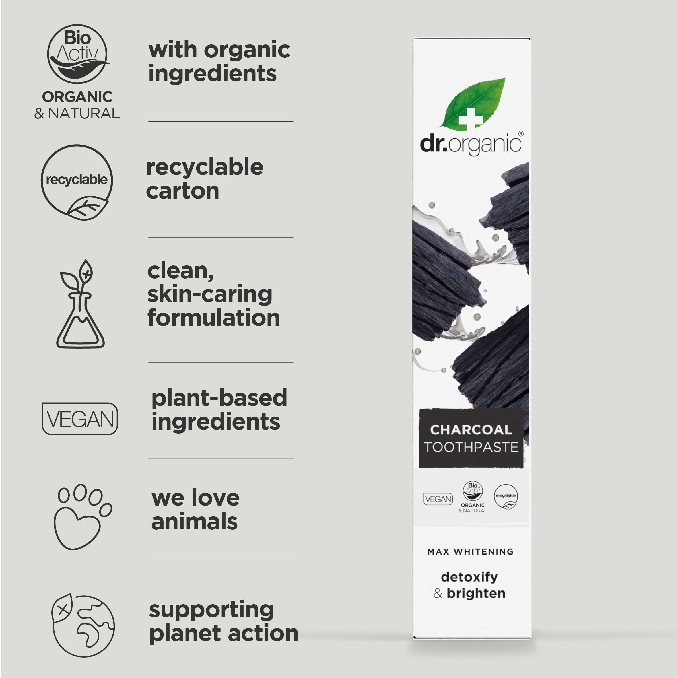 Dr Organic Extra Whitening Charcoal Toothpaste 100ml | Teeth Whitening