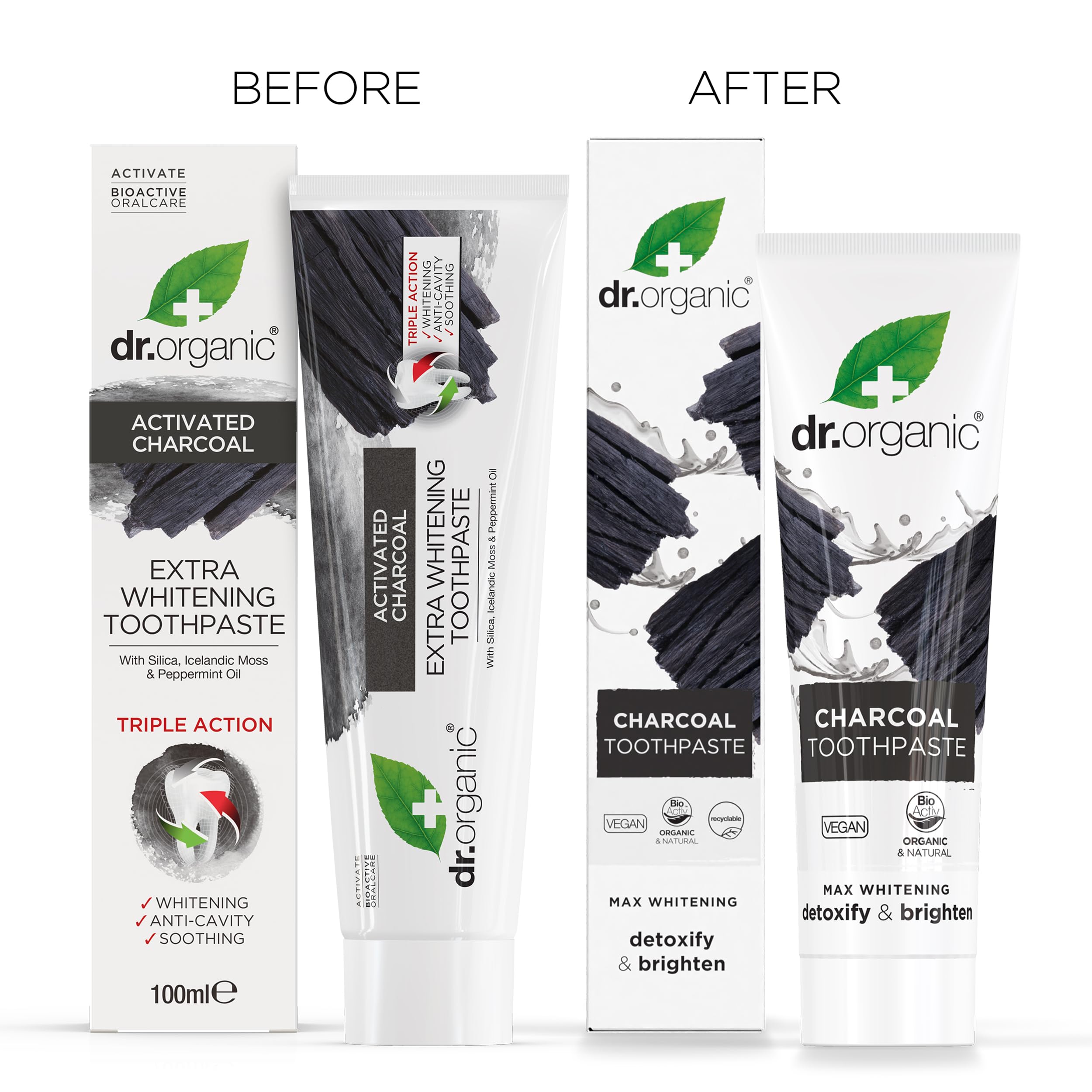 Dr Organic Extra Whitening Charcoal Toothpaste 100ml | Teeth Whitening