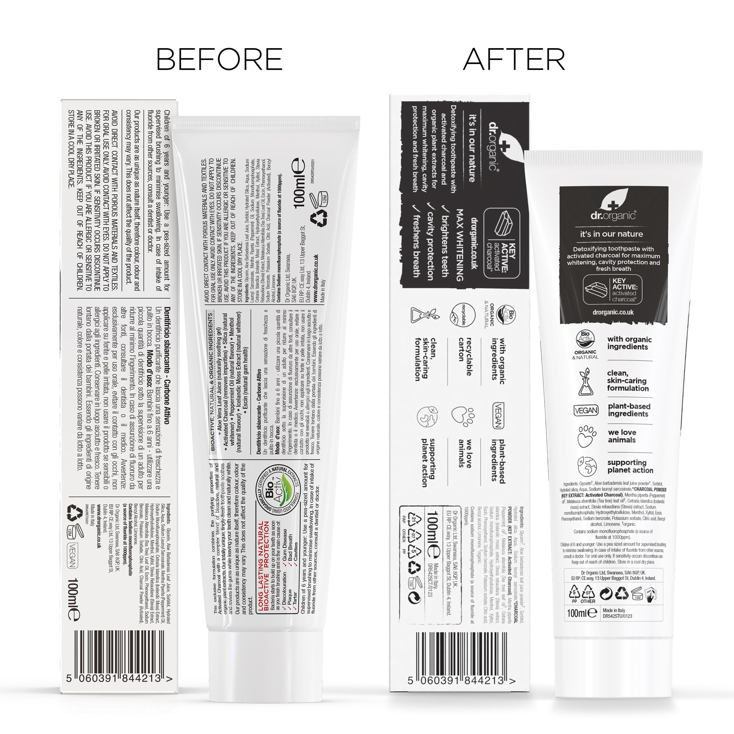Dr Organic Extra Whitening Charcoal Toothpaste 100ml | Teeth Whitening