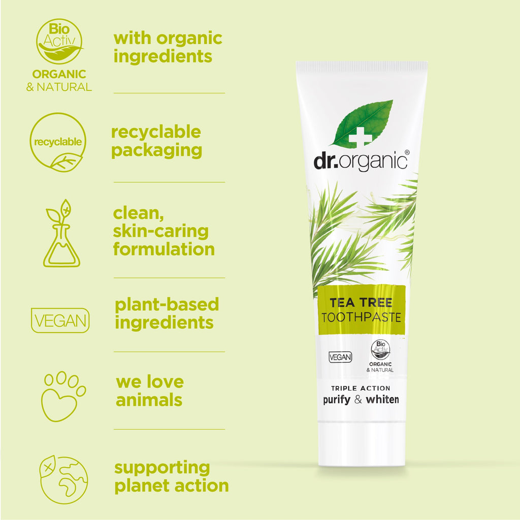 Dr.organic Tea Tree Toothpaste 100ml | Fresh Breath, Anti-Caries & Whitening