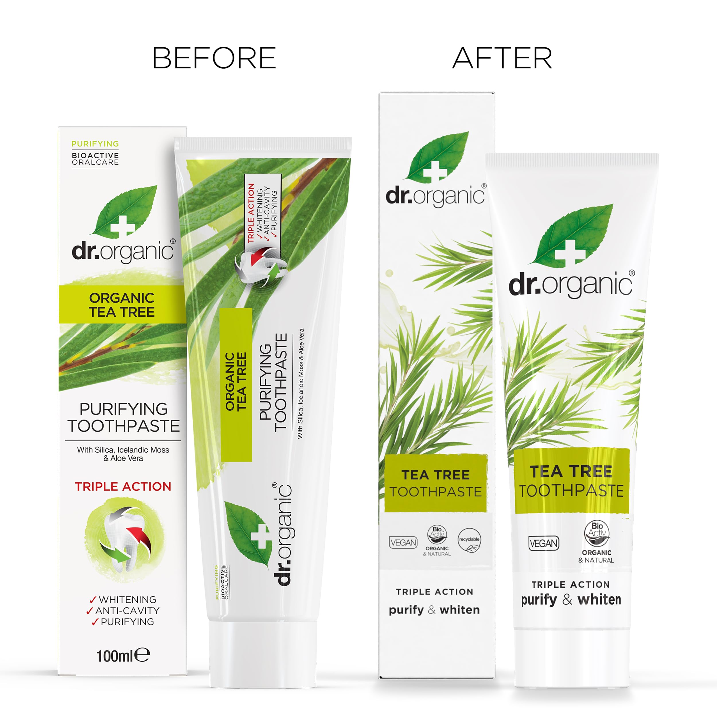 Dr.organic Tea Tree Toothpaste 100ml | Fresh Breath, Anti-Caries & Whitening