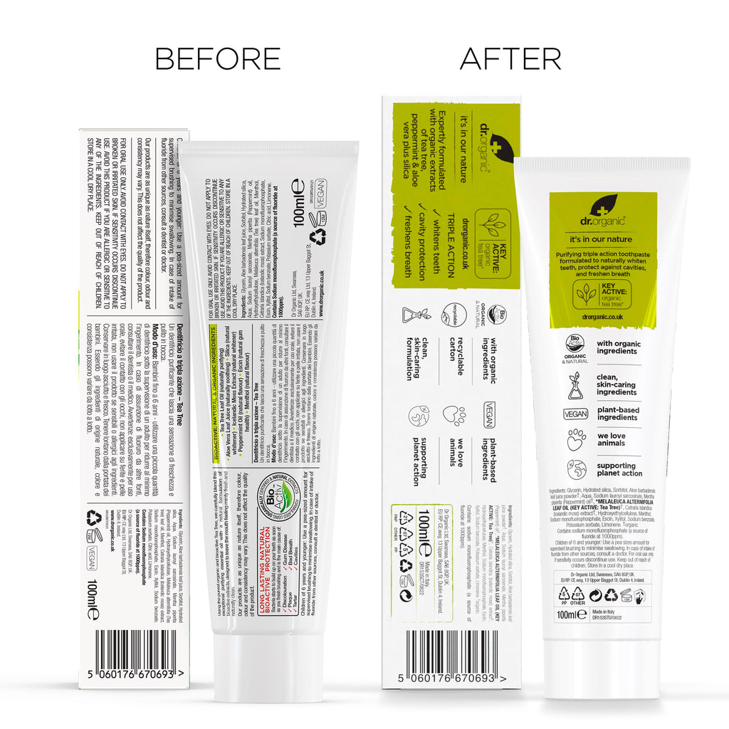 Dr.organic Tea Tree Toothpaste 100ml | Fresh Breath, Anti-Caries & Whitening