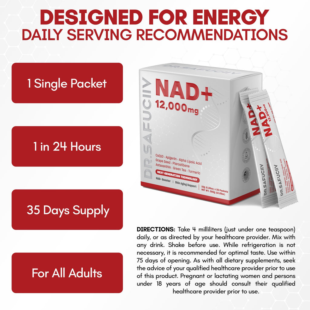 DR.SAFUCIIV NAD Supplement 12,000mg Extra Strength Alternative Liposomal, Urolithin A + Resveratrol for Men & Woemn, 8-in-1 Natural NAD+ Stick for Anti-Aging, Energy, Focus - 35 Packets