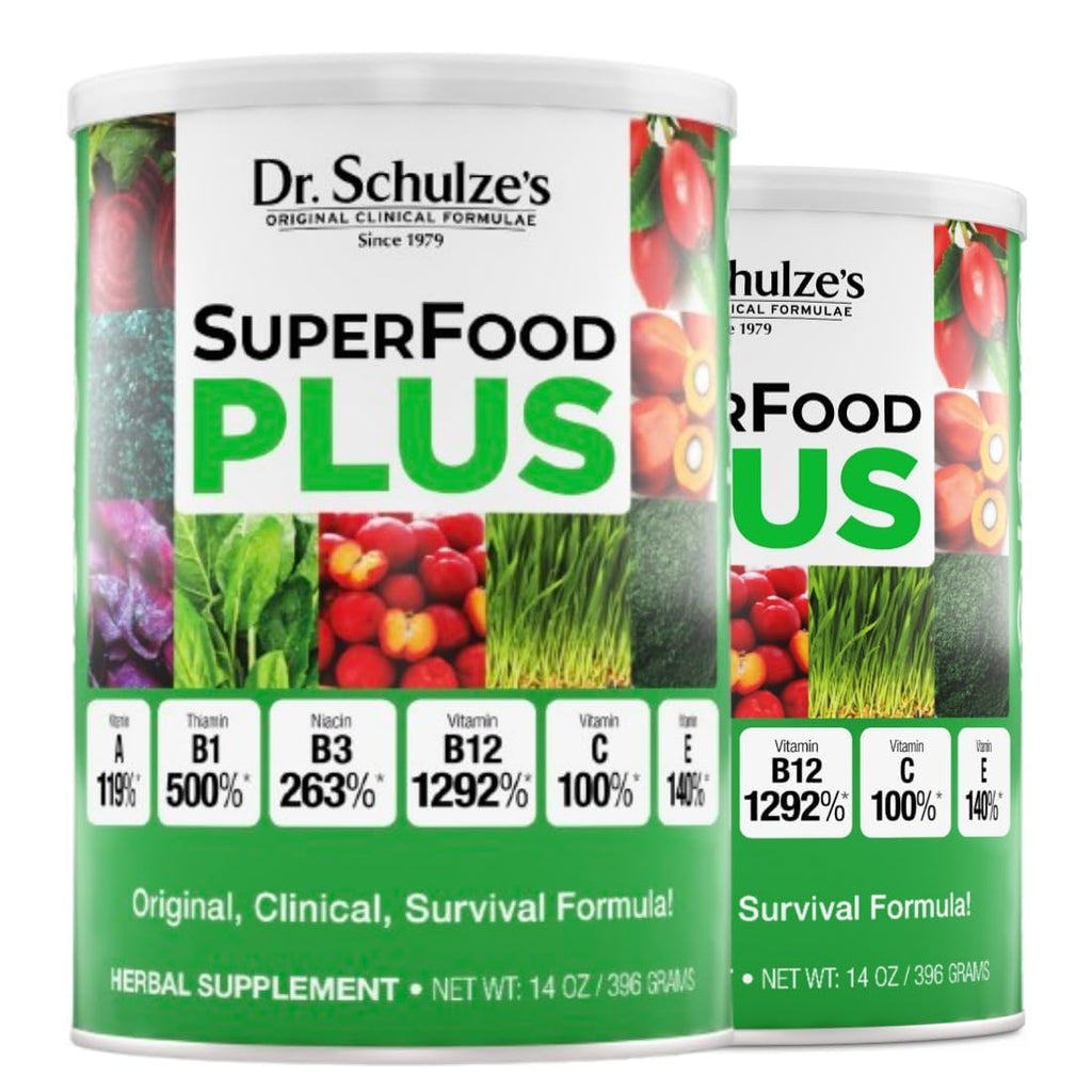 Dr. Schulze's SuperFood Plus – Everyday Plant-Based Multivitamin for Energy & Wellness | Gluten-Free & Dairy-Free | 14 oz 2-Pack