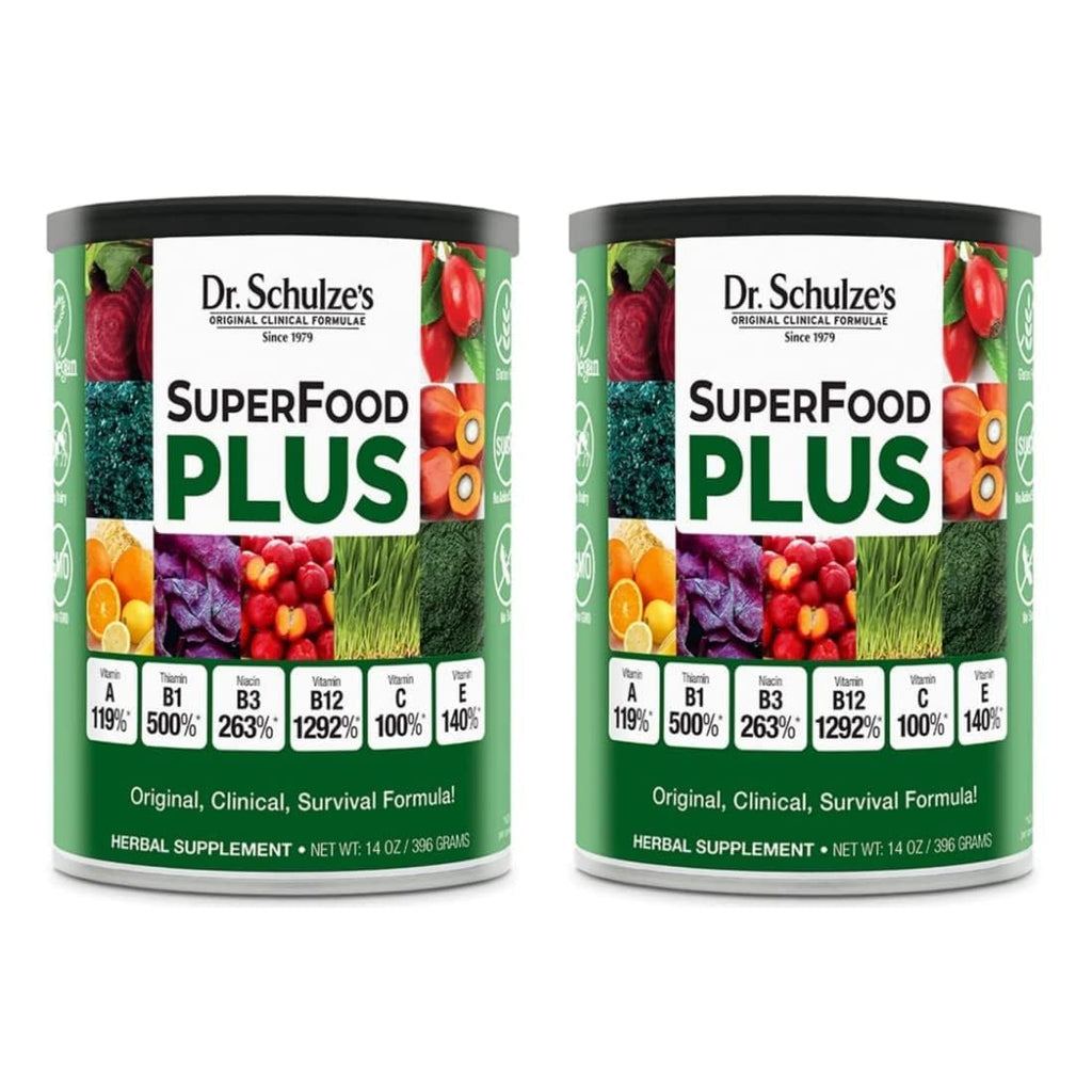 Dr. Schulze's SuperFood Plus – Everyday Plant-Based Multivitamin for Energy & Wellness | Gluten-Free & Dairy-Free | 14 oz 2-Pack