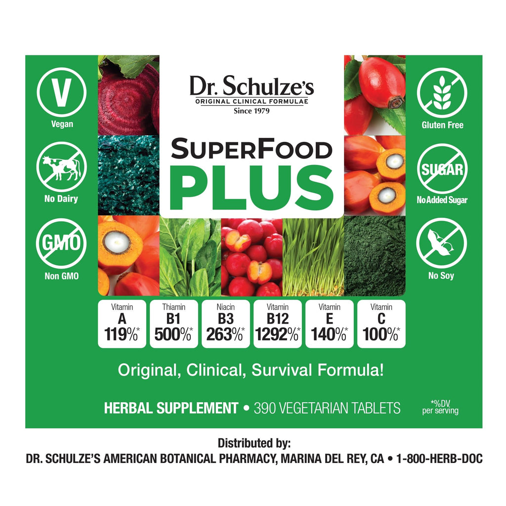 Dr. Schulze's SuperFood Plus | Everyday Plant-Based Nutrition for Wellness | 390 Tablets