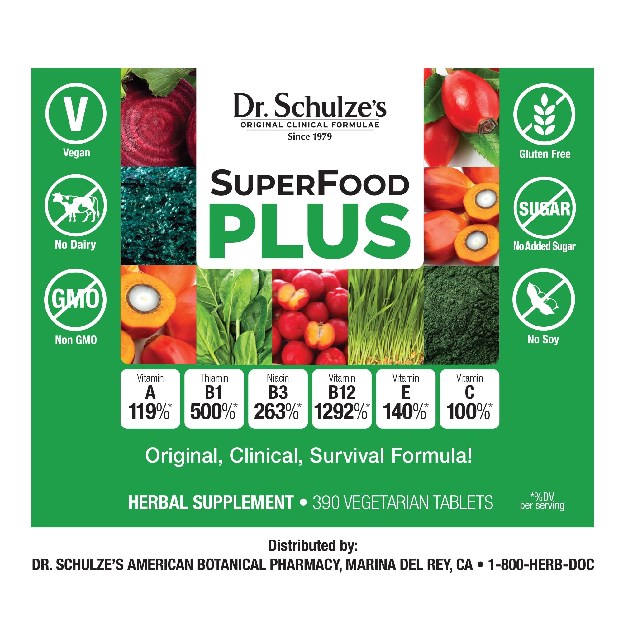 Dr. Schulze's SuperFood Plus | Everyday Plant-Based Nutrition for Wellness | 390 Tablets