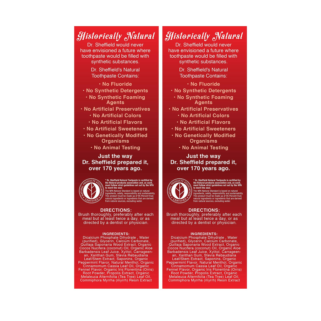 Dr. Sheffield’s Certified Natural Toothpaste Cinnamon (2-Pack) – Fluoride-Free, Fresh Breath