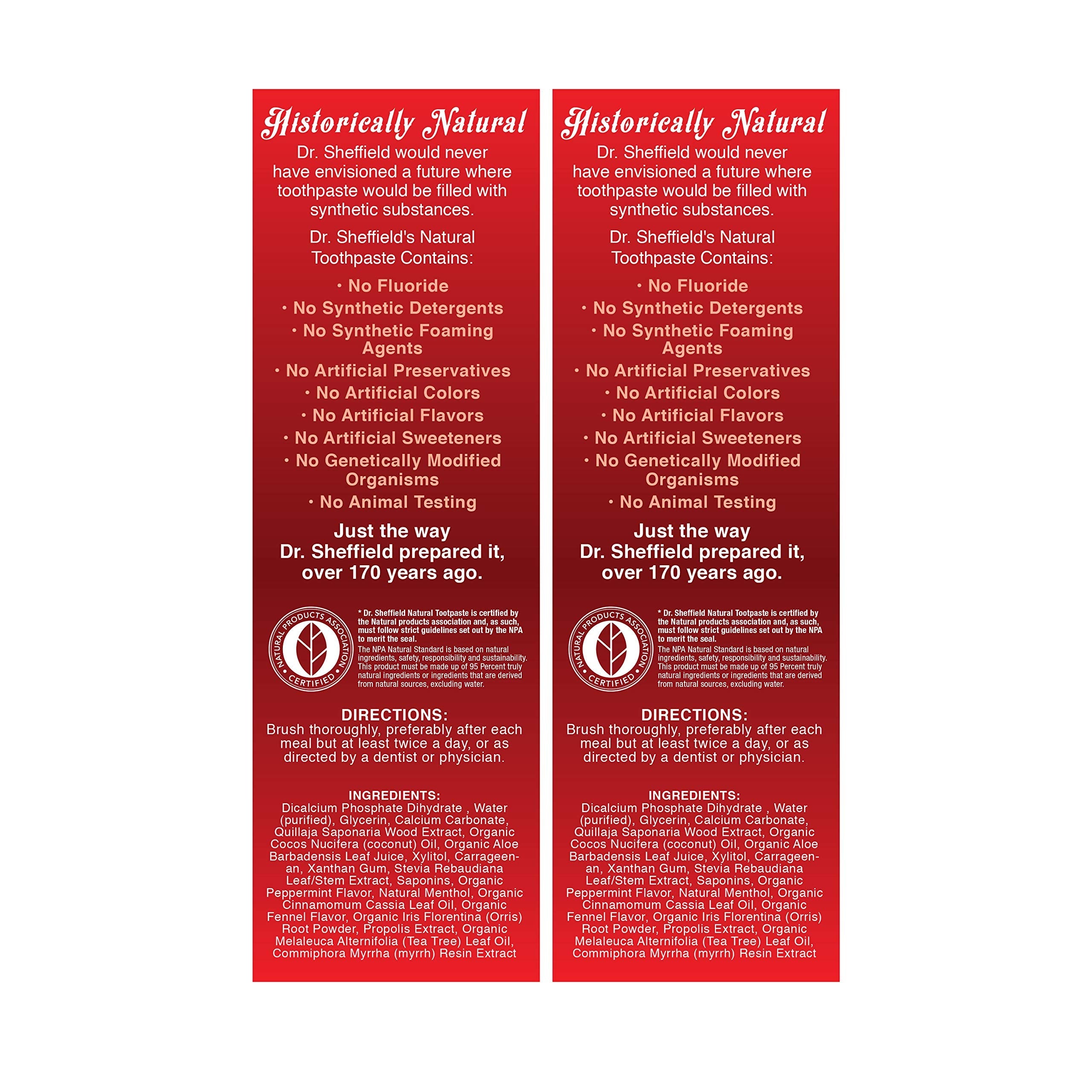Dr. Sheffield’s Certified Natural Toothpaste Cinnamon (2-Pack) – Fluoride-Free, Fresh Breath