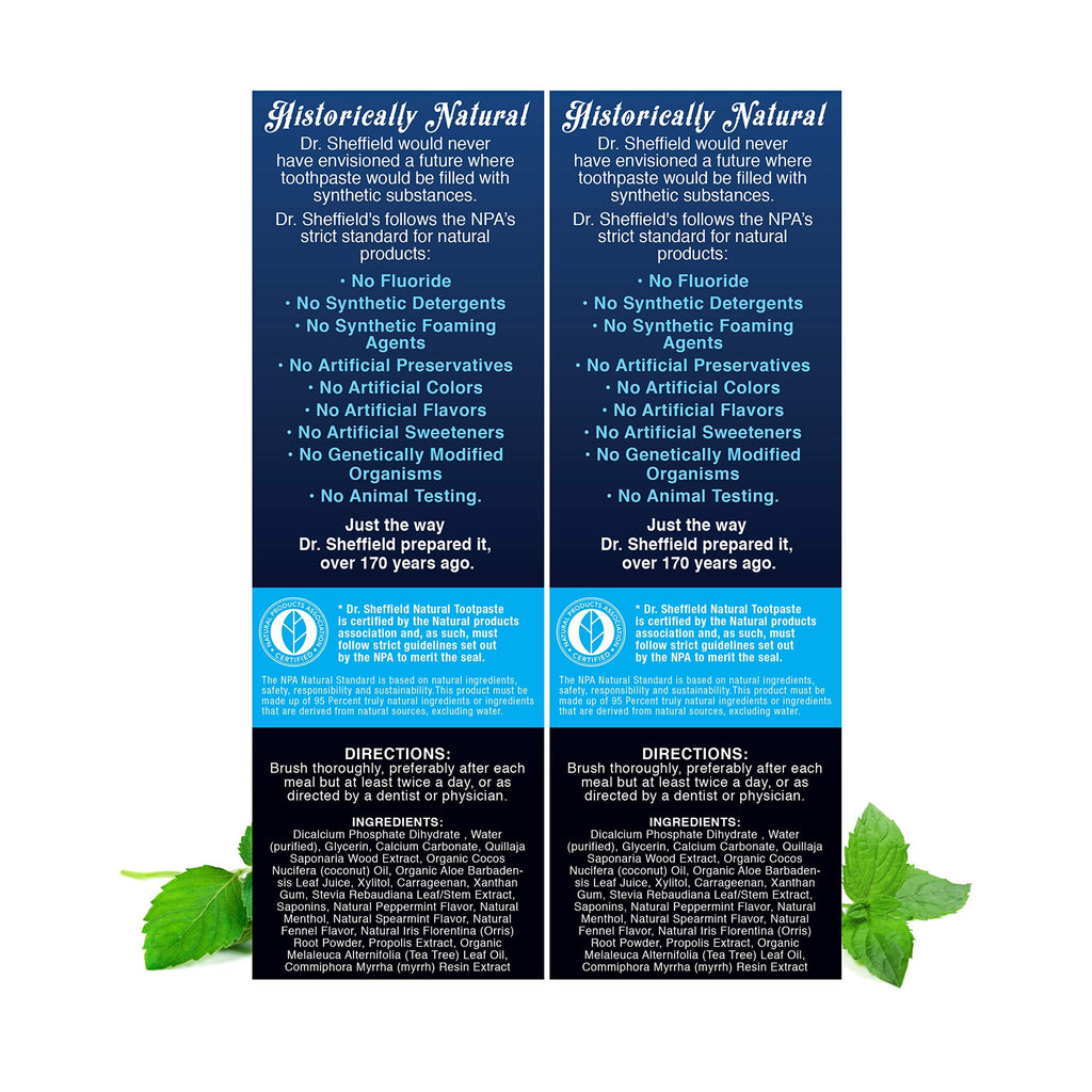 Dr. Sheffield's Certified Natural Peppermint Toothpaste – Fluoride Free (2-Pack)