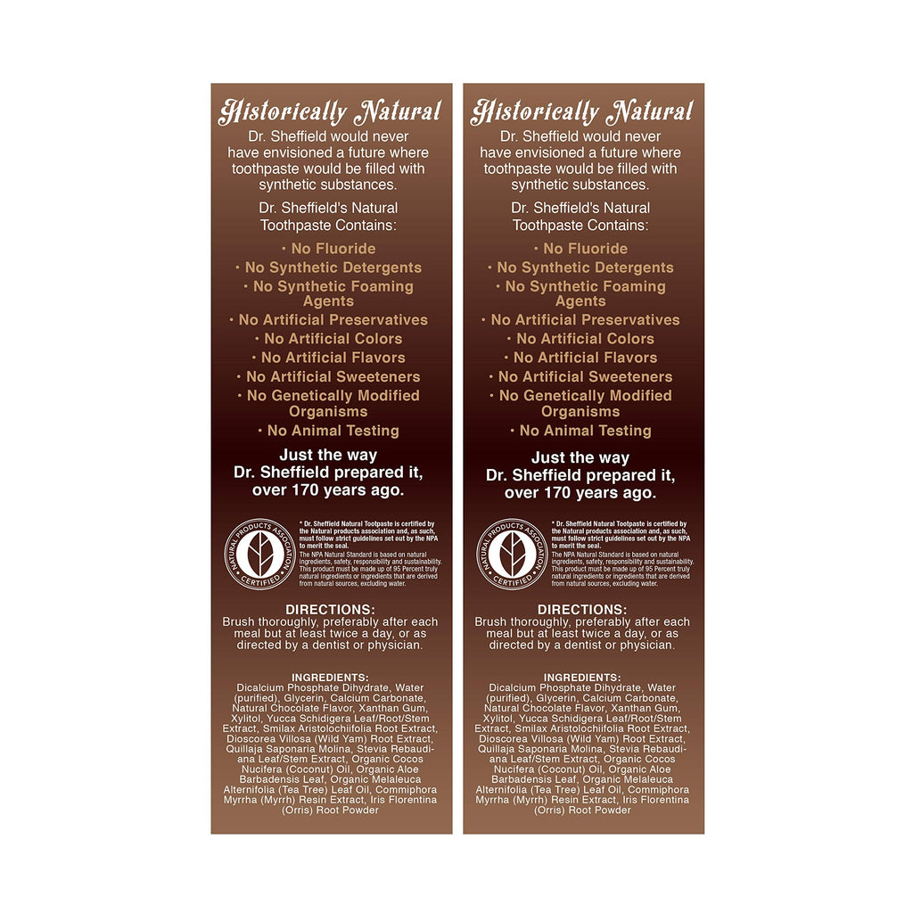 Dr. Sheffield’s Certified Natural Toothpaste (Chocolate) – Great Taste, Fluoride Free, Whitening (2-Pack)