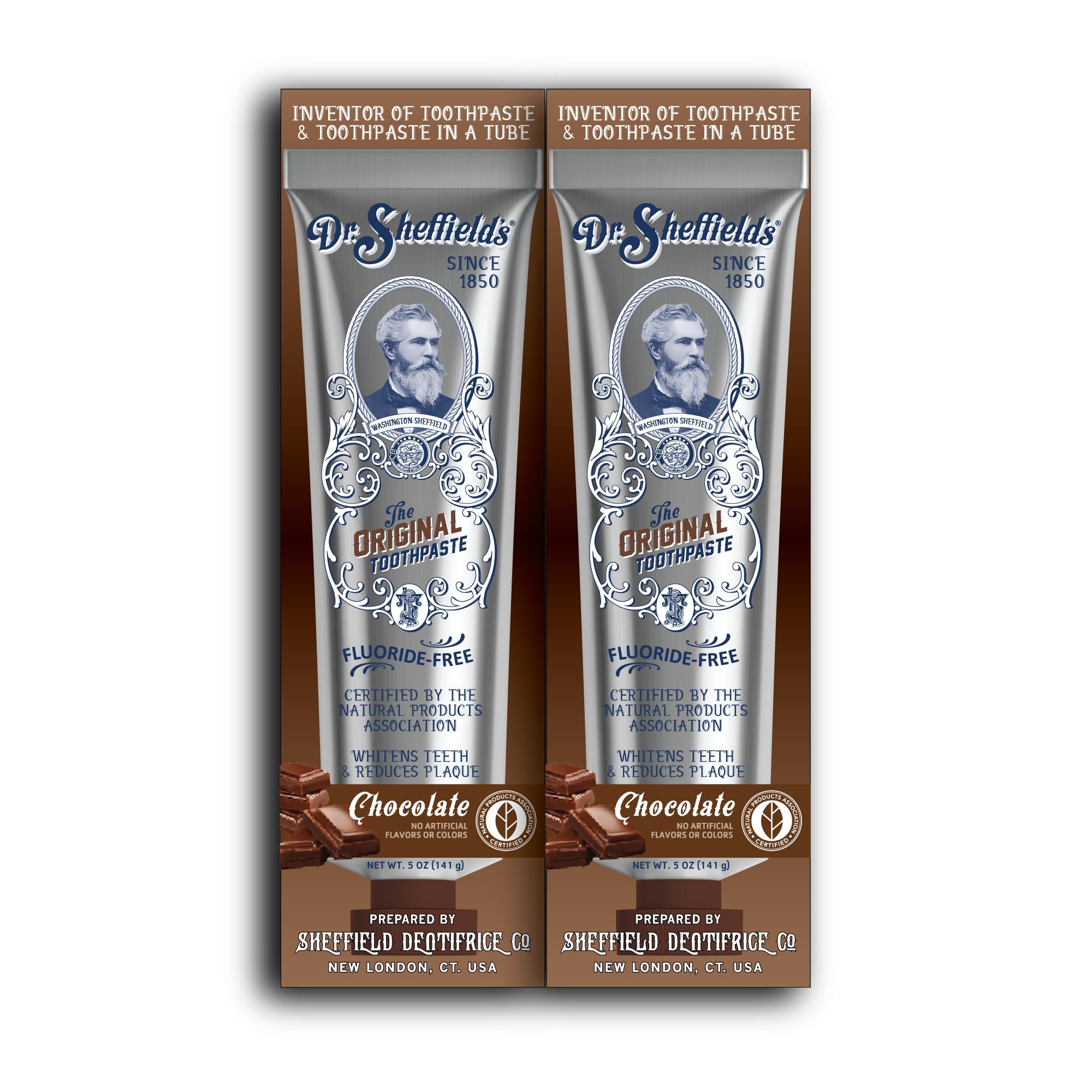 Dr. Sheffield’s Certified Natural Toothpaste (Chocolate) – Great Taste, Fluoride Free, Whitening (2-Pack)