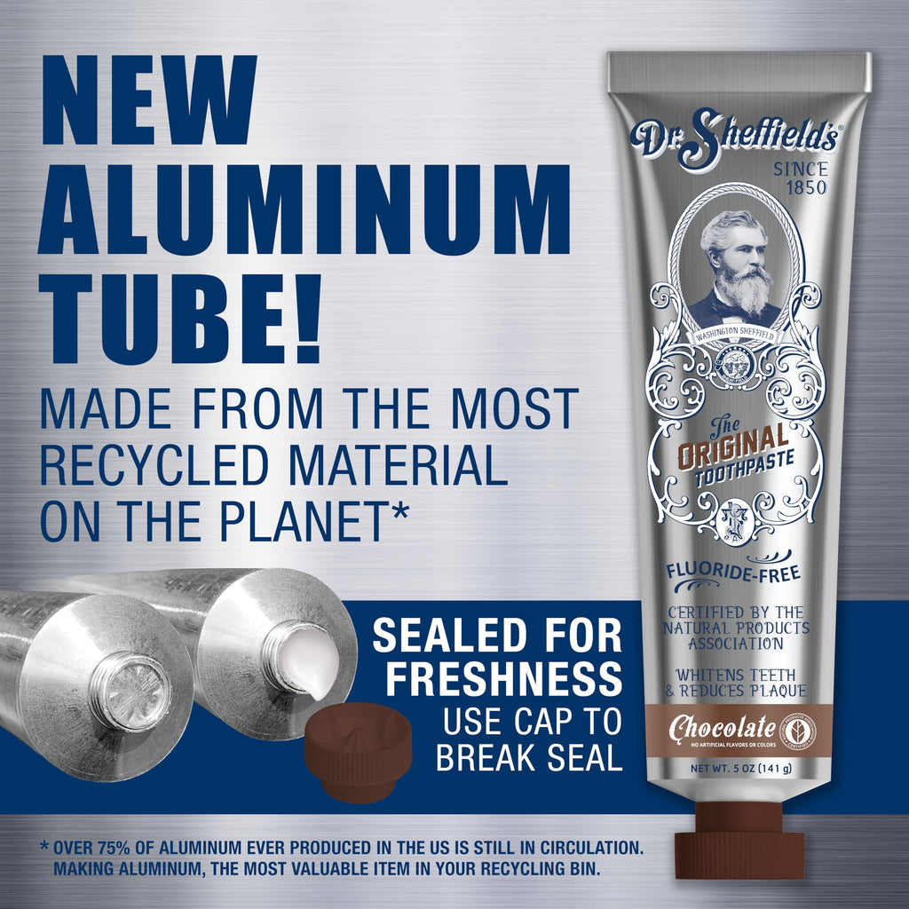 Dr. Sheffield’s Certified Natural Toothpaste (Chocolate) – Great Taste, Fluoride Free, Whitening (2-Pack)