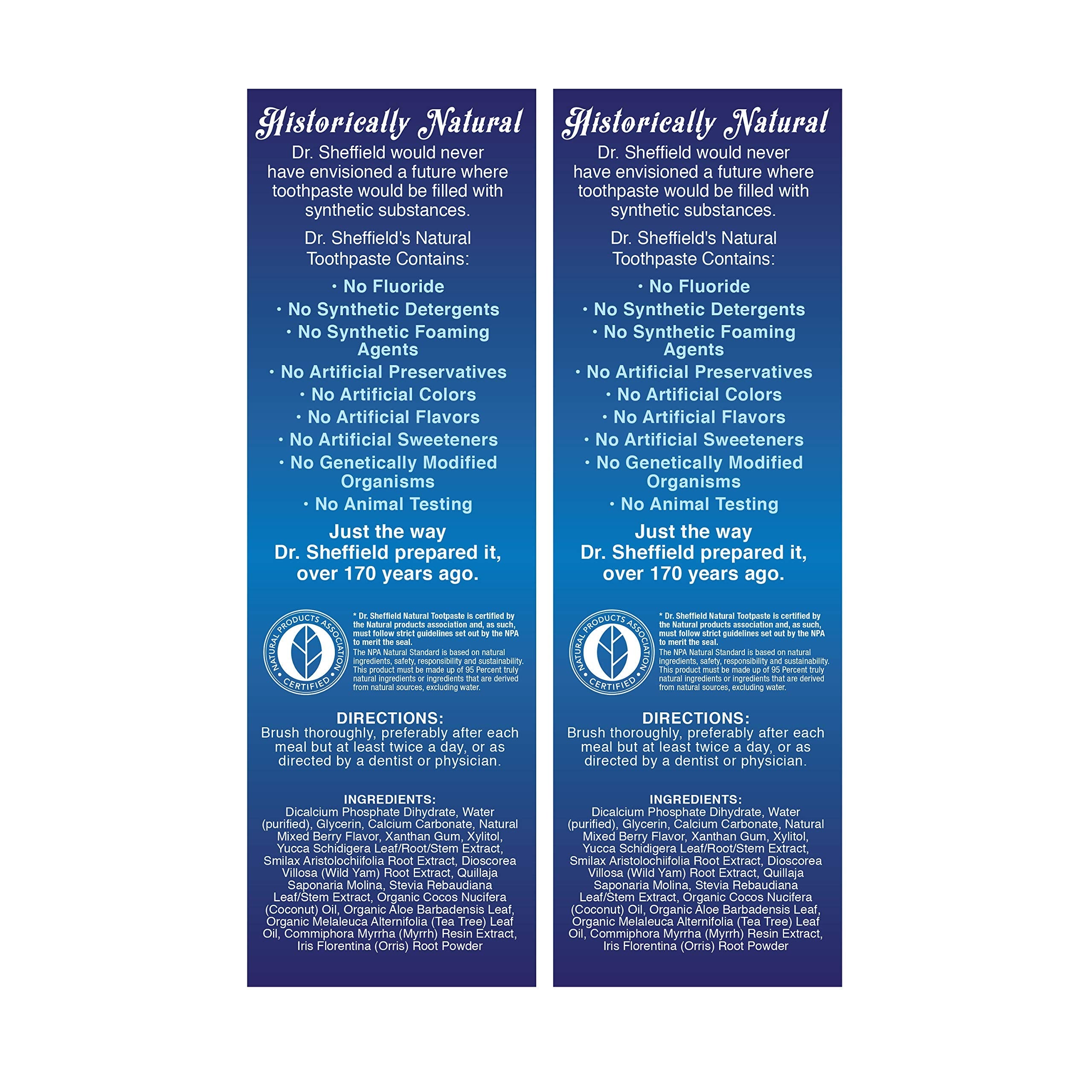 Dr. Sheffield’s Certified Natural Toothpaste – Mixed Berry, Fluoride Free, 2-Pack