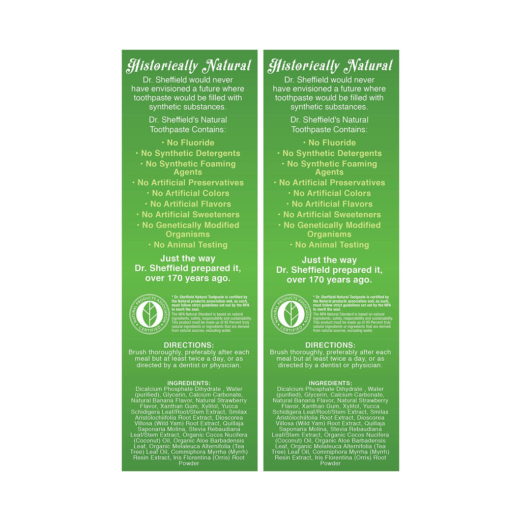 Dr. Sheffield’s Certified Natural Toothpaste – Strawberry Banana (2-Pack, Fluoride Free)