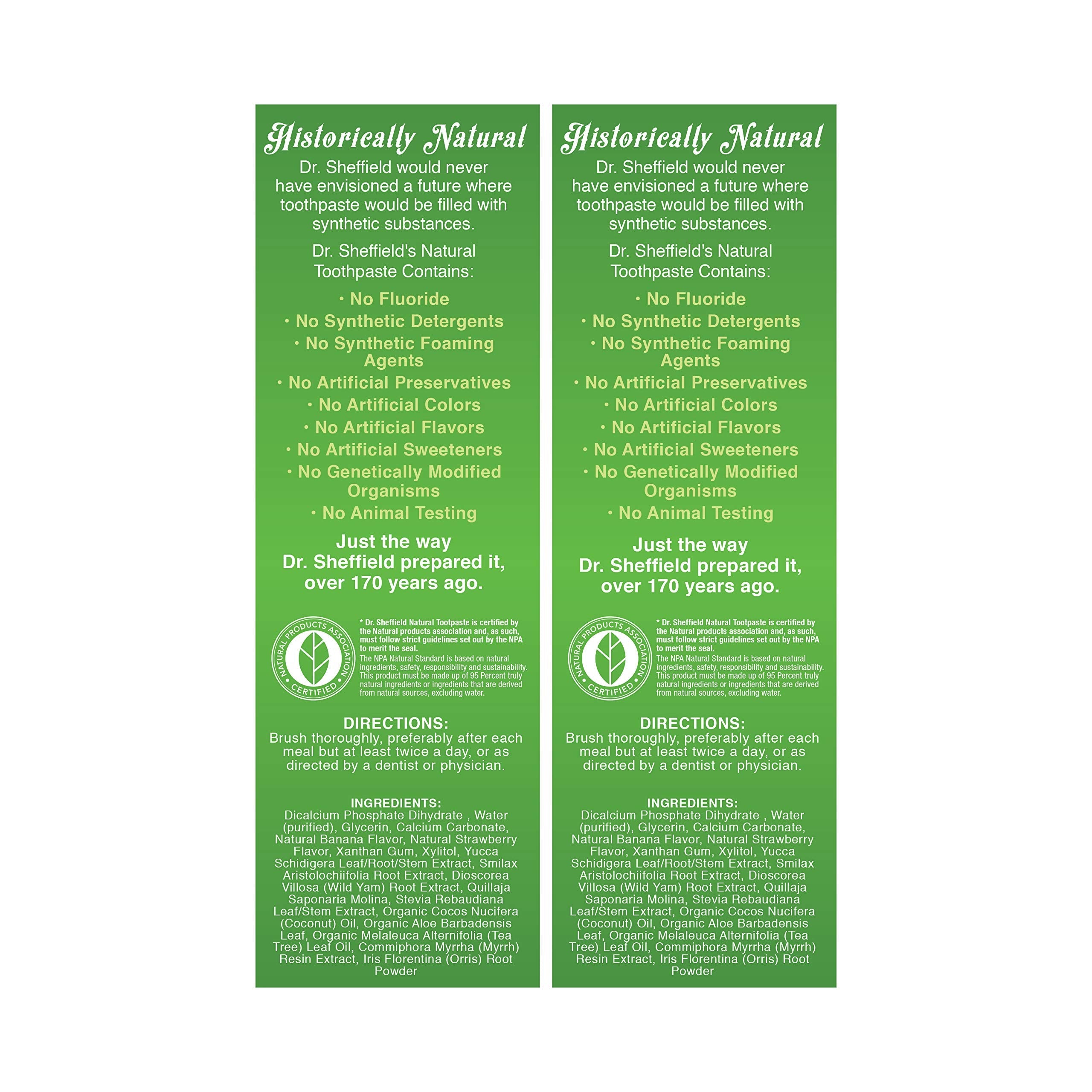 Dr. Sheffield’s Certified Natural Toothpaste – Strawberry Banana (2-Pack, Fluoride Free)