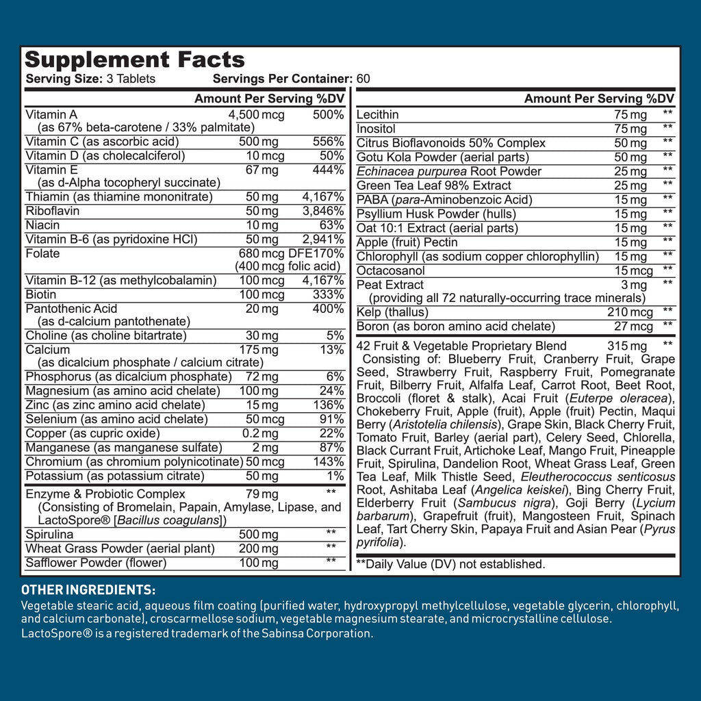 Dr. Tobias Adult Multivitamin for Women & Men – Immune Support, 42 Fruits & Vegetables, Vegan, Non-GMO, 180 Tablets